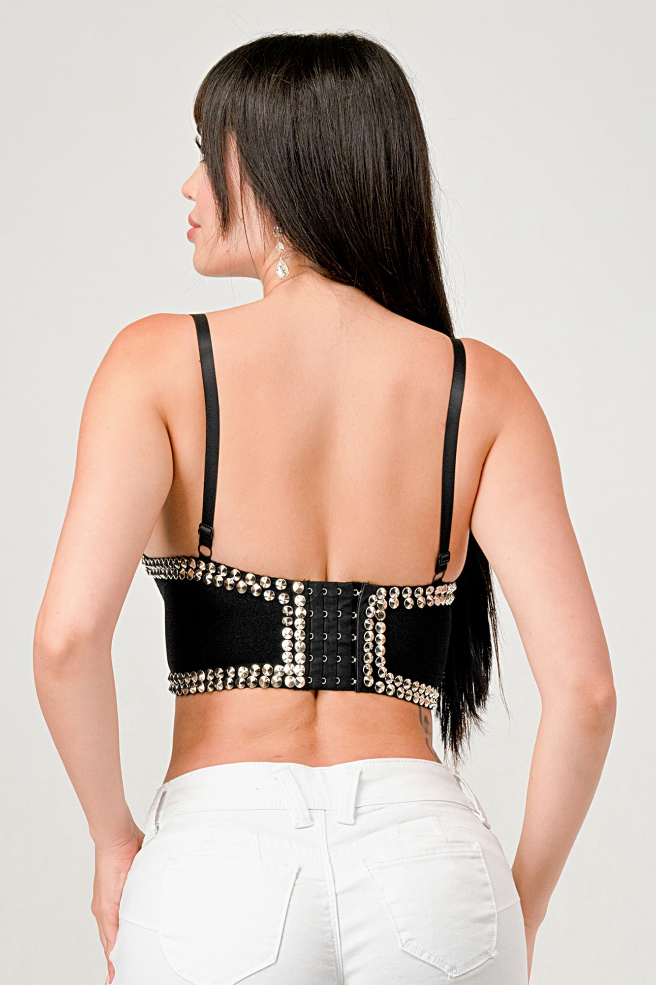 CRYSTAL RHINESTONE TRIM EMBELLISHED BUSTIER CROP TOP