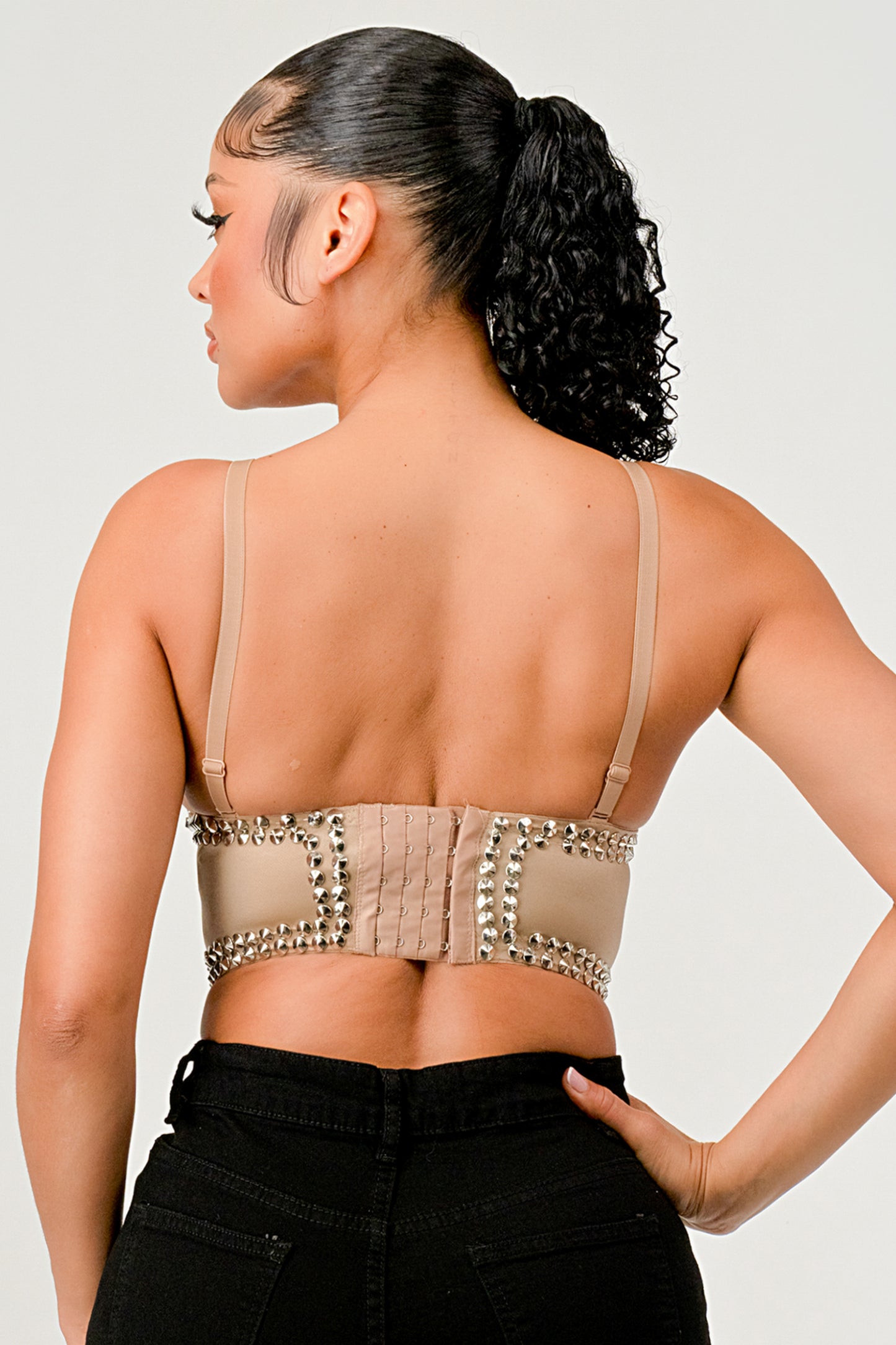 CRYSTAL RHINESTONE TRIM EMBELLISHED BUSTIER CROP TOP