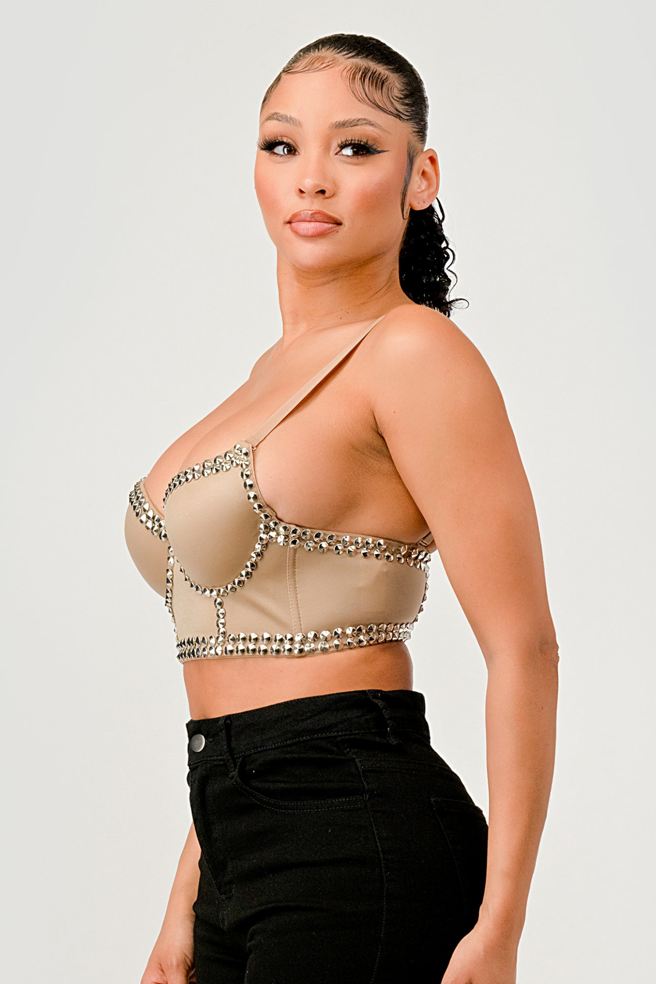 CRYSTAL RHINESTONE TRIM EMBELLISHED BUSTIER CROP TOP