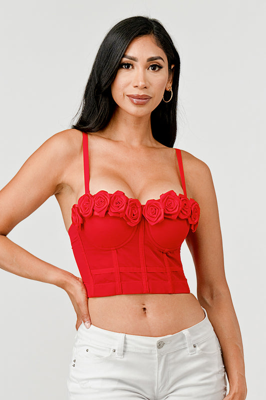 SATIN ROSE SWEETHEART BUSTIER CROP TOP