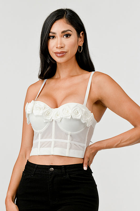 SATIN ROSE SWEETHEART BUSTIER CROP TOP