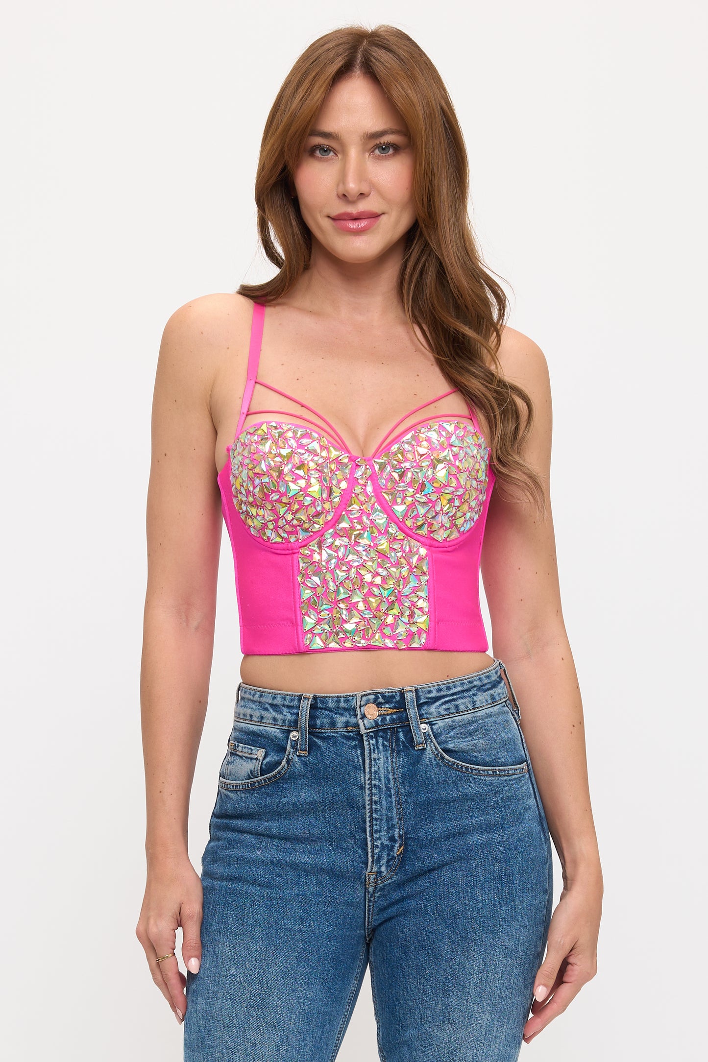 AB RHINESTONE EMBELLISHED CORSET BUSTIER CROP TOP