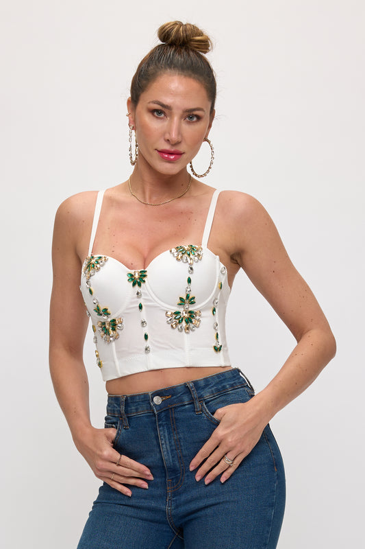Opulent Emerald and Crystal Bustier