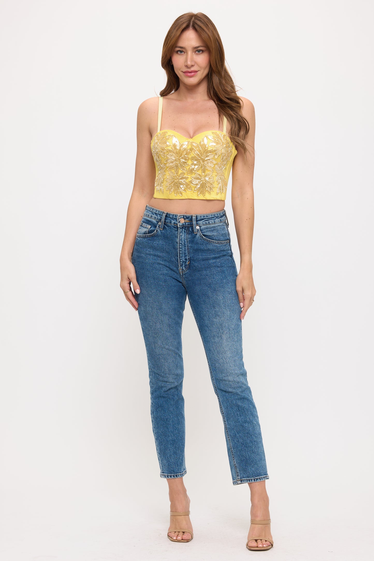 Sequin Floral Corset Crop Top
