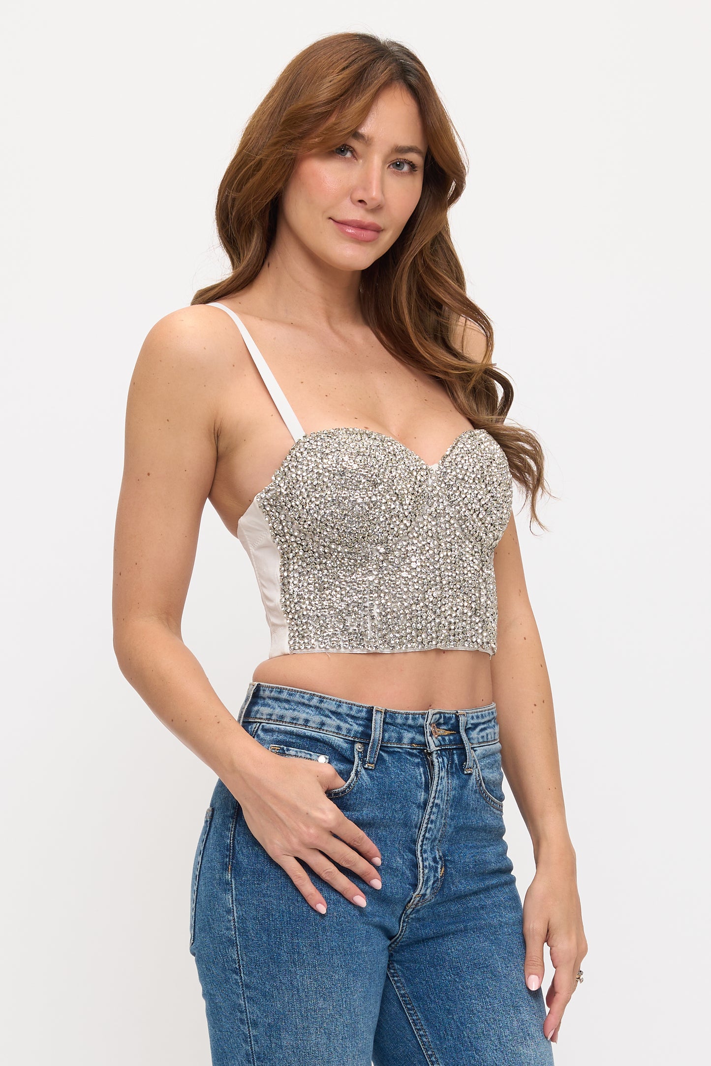 RHINESTONE EMBELLISHED SWEETHEART BUSTIER CROP TOP_ DS4334
