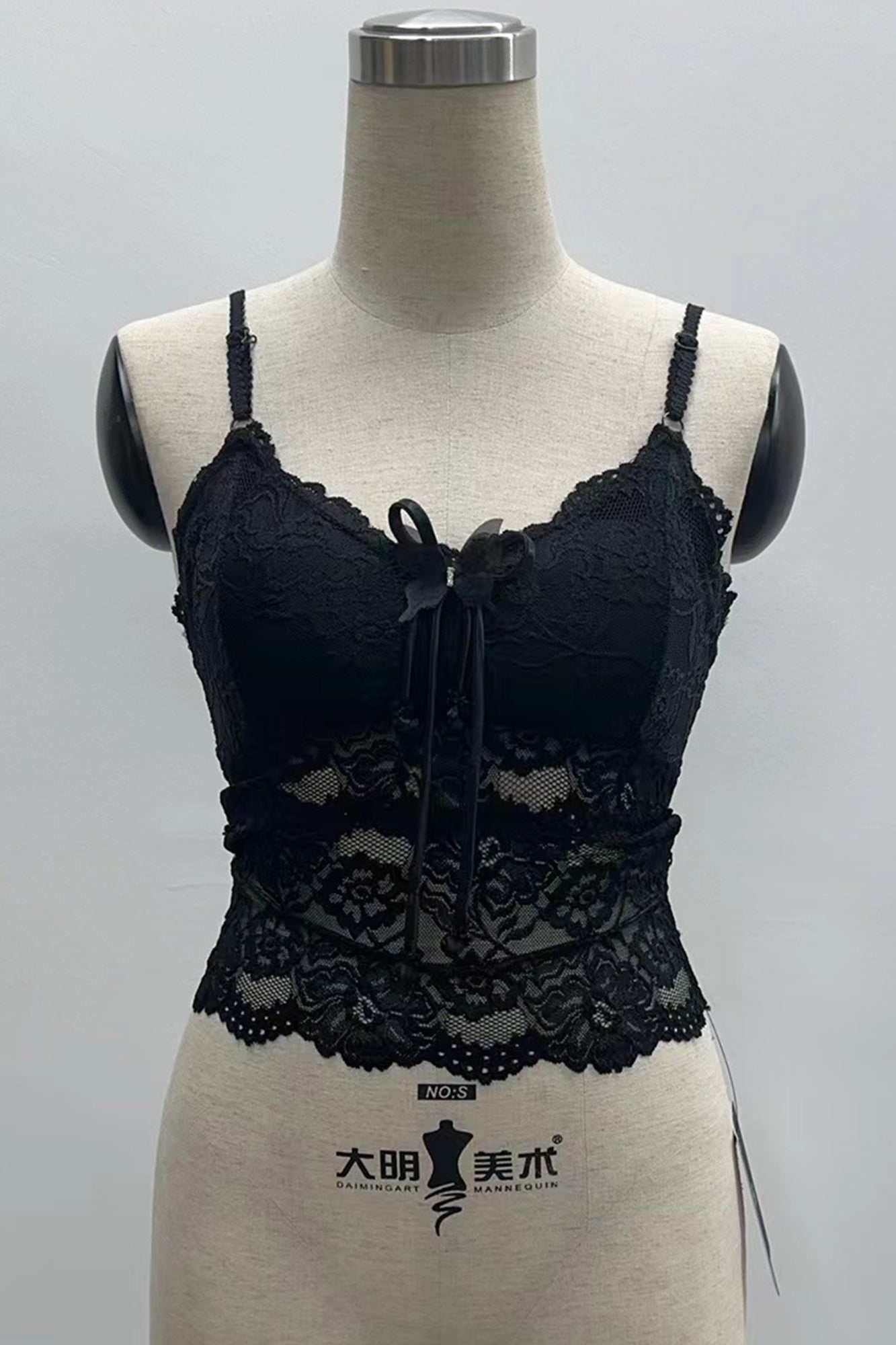 FLORAL LACE BUTTERFLY BOW TRIM FRONT BRA PADDED CAMISOLE