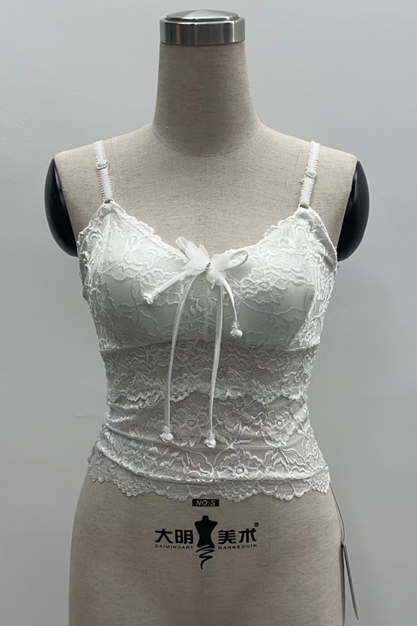 FLORAL LACE BUTTERFLY BOW TRIM FRONT BRA PADDED CAMISOLE