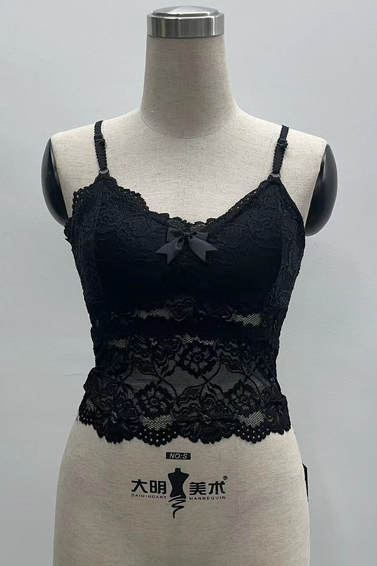 FLORAL LACE SCALLOPED BOW FRONT PADDED CAMISOLE