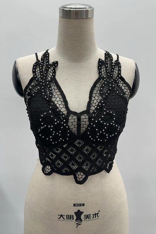 RHINSTONE BEADED CROCHET LACE BRALETTE