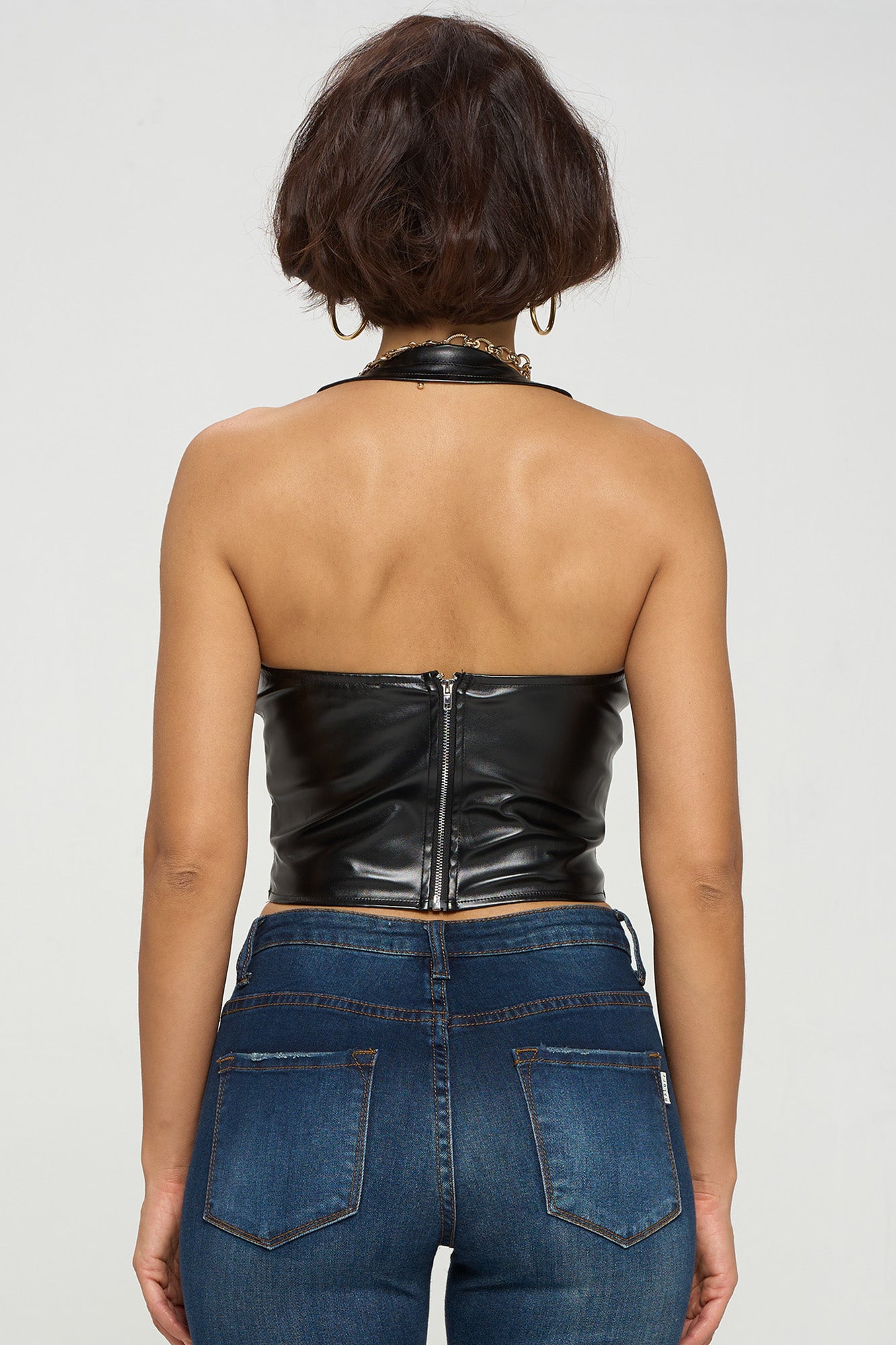 PU LACE UP FRONT CROP TOP
