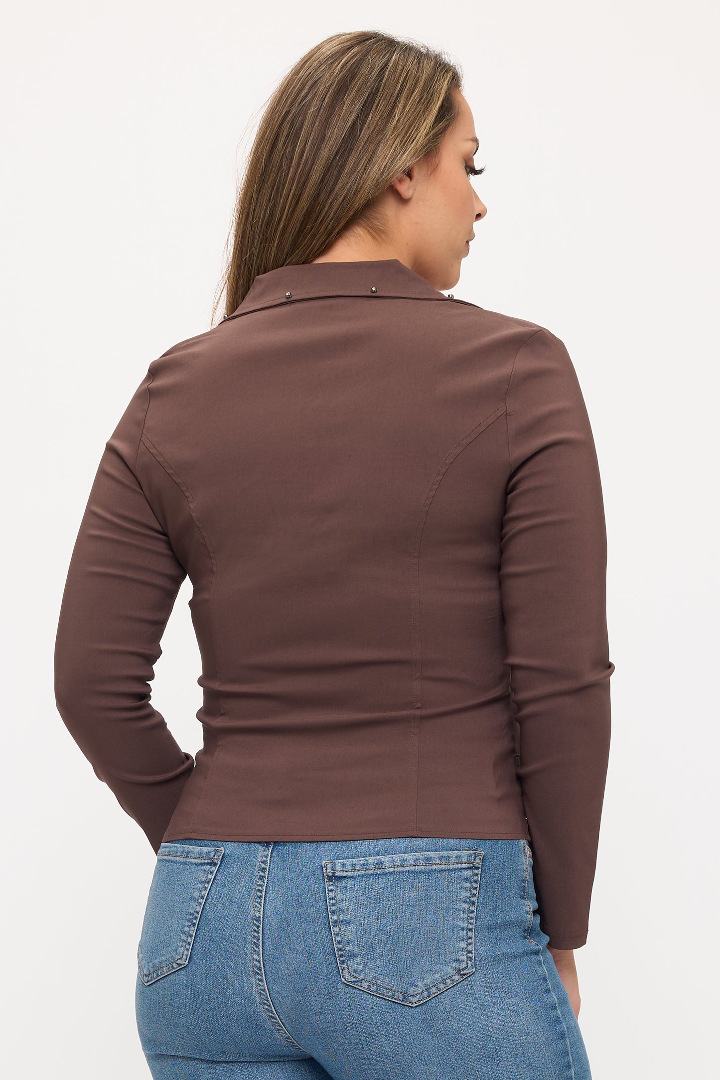 ZIPPER FRONT CLOSURE BUCKLE SIDE DETAILS LONG SLEEVE PLUS JACKET