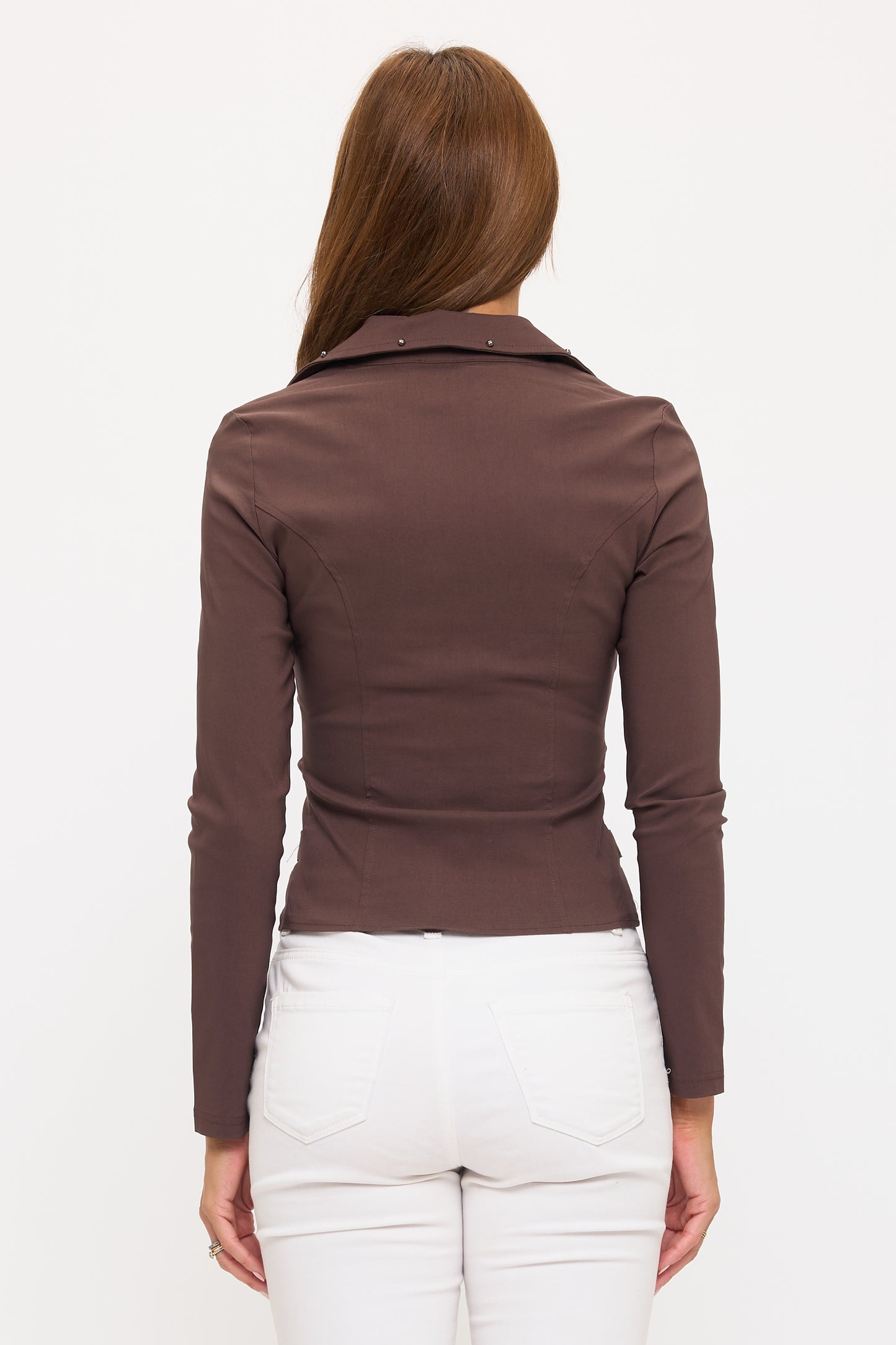 ZIPPER FRONT CLOSURE BUCKLE SIDE DETAILS LONG SLEEVE JACKET