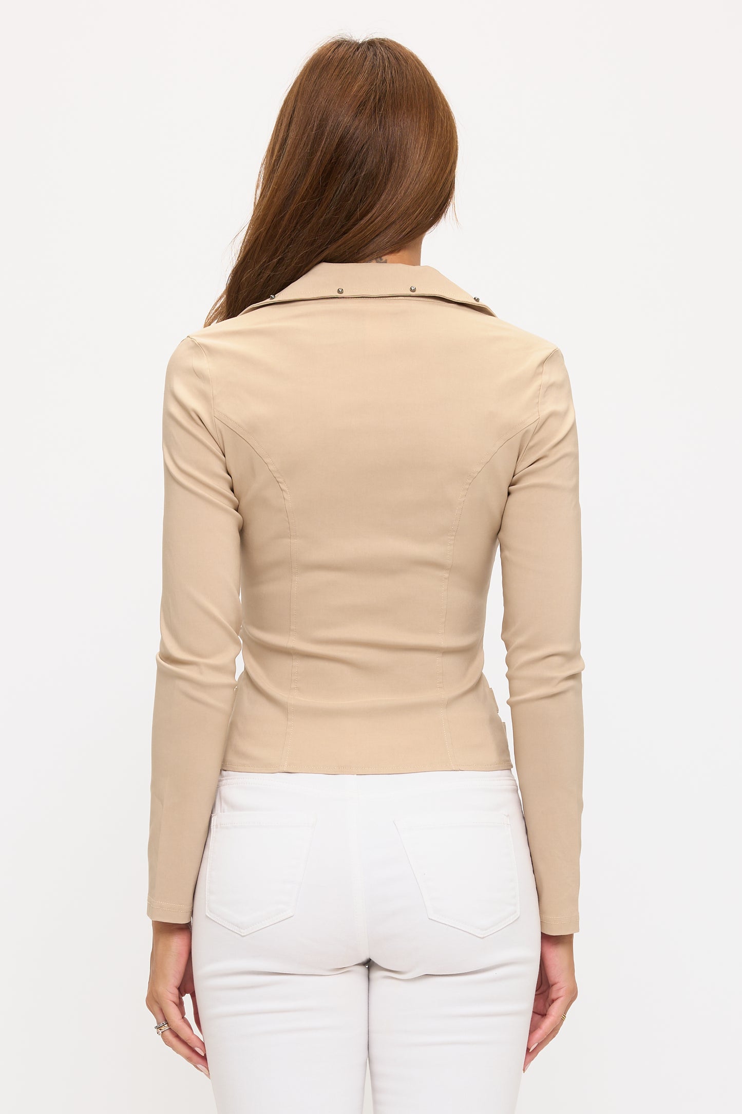 ZIPPER FRONT CLOSURE BUCKLE SIDE DETAILS LONG SLEEVE JACKET