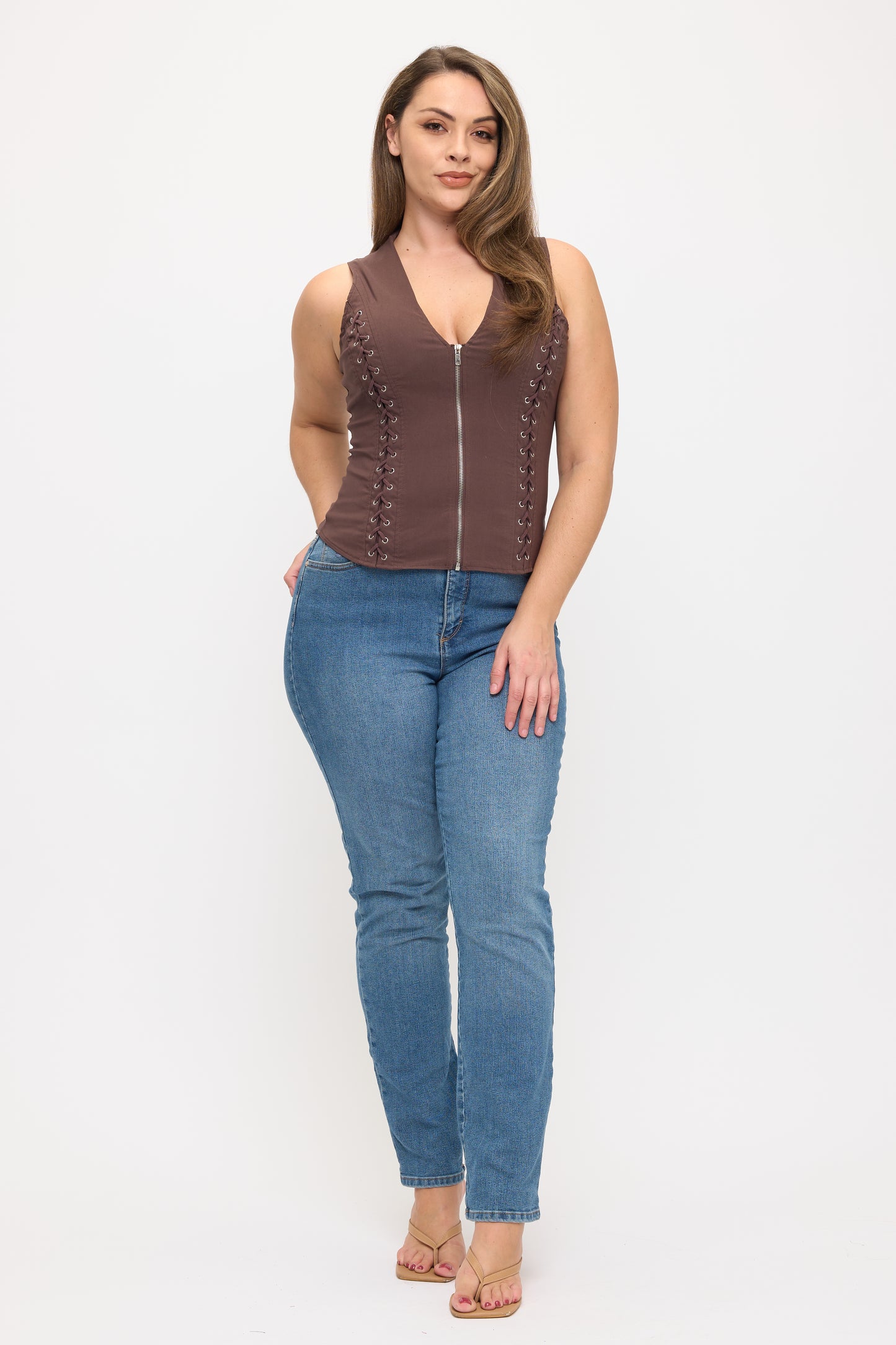 LACE-UP DETAIL CRISS CROSS BACK CUTOUT SLEEVELESS TOP -PLUS