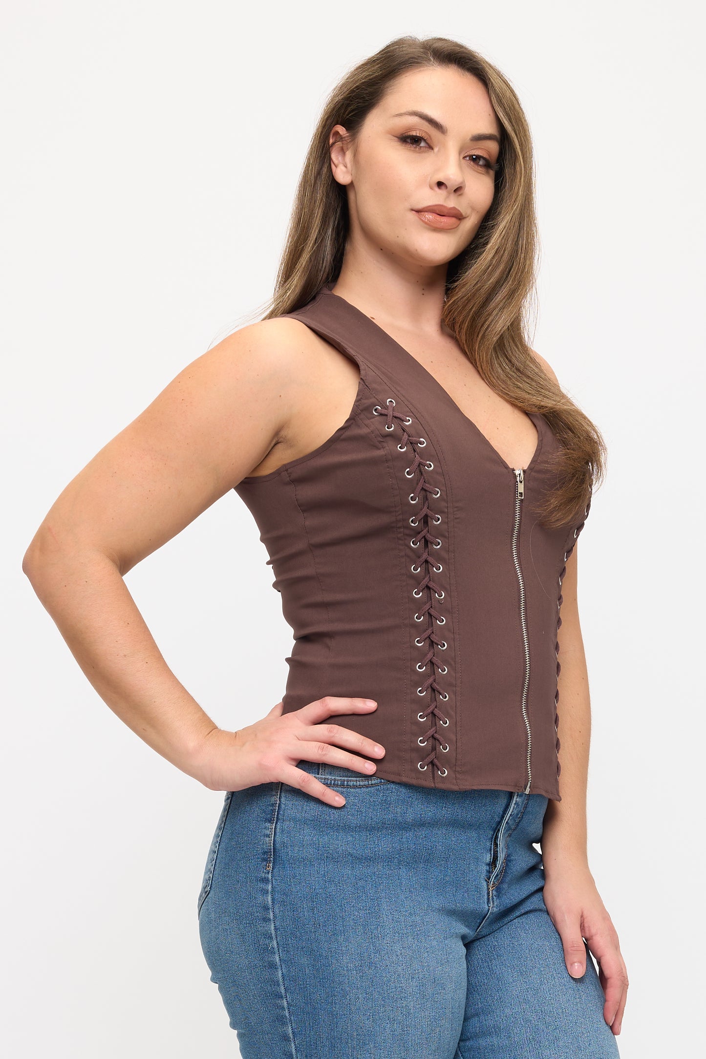 LACE-UP DETAIL CRISS CROSS BACK CUTOUT SLEEVELESS TOP -PLUS