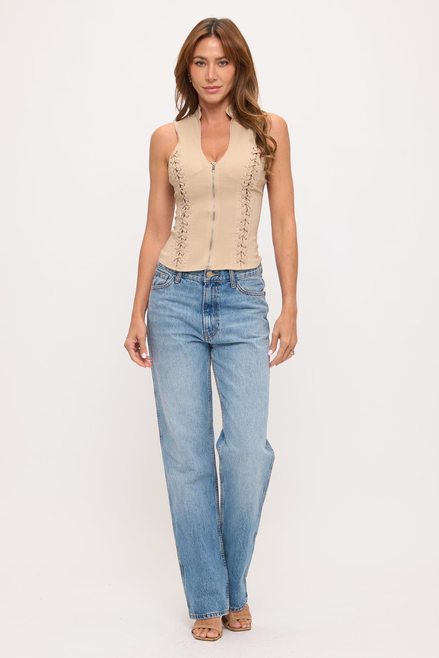 LACE-UP DETAIL CRISS CROSS BACK CUTOUT SLEEVELESS TOP