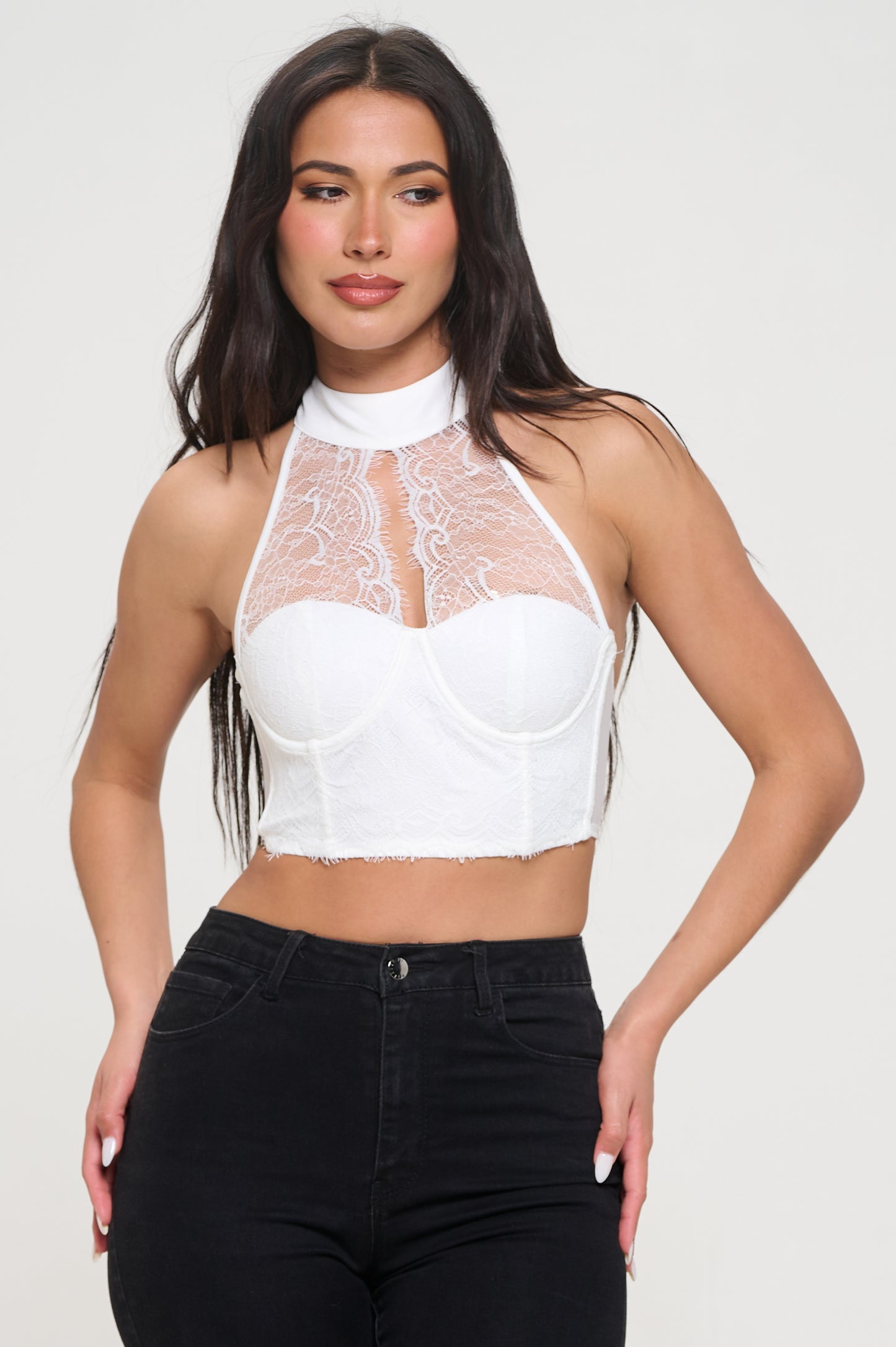 LACE HALTER CROP TOP