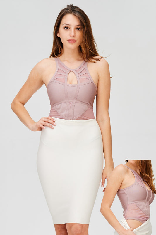 MESH DETAIL BANDAGE BODYSUIT