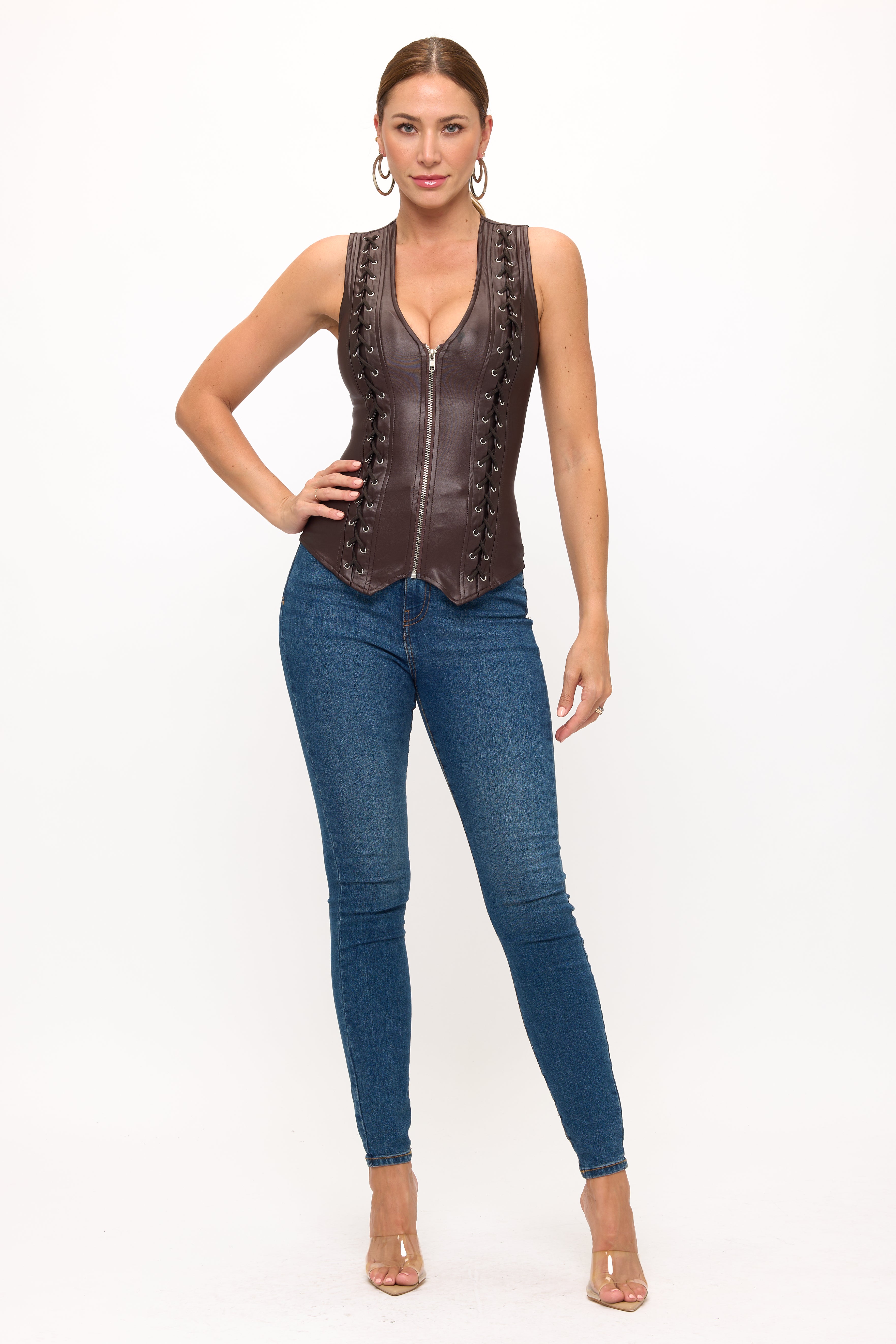 人気のファッションブランド！ SLEEVELESS UP ZIP DETAIL LACE-UP TOP Fashion OhYes – トップス