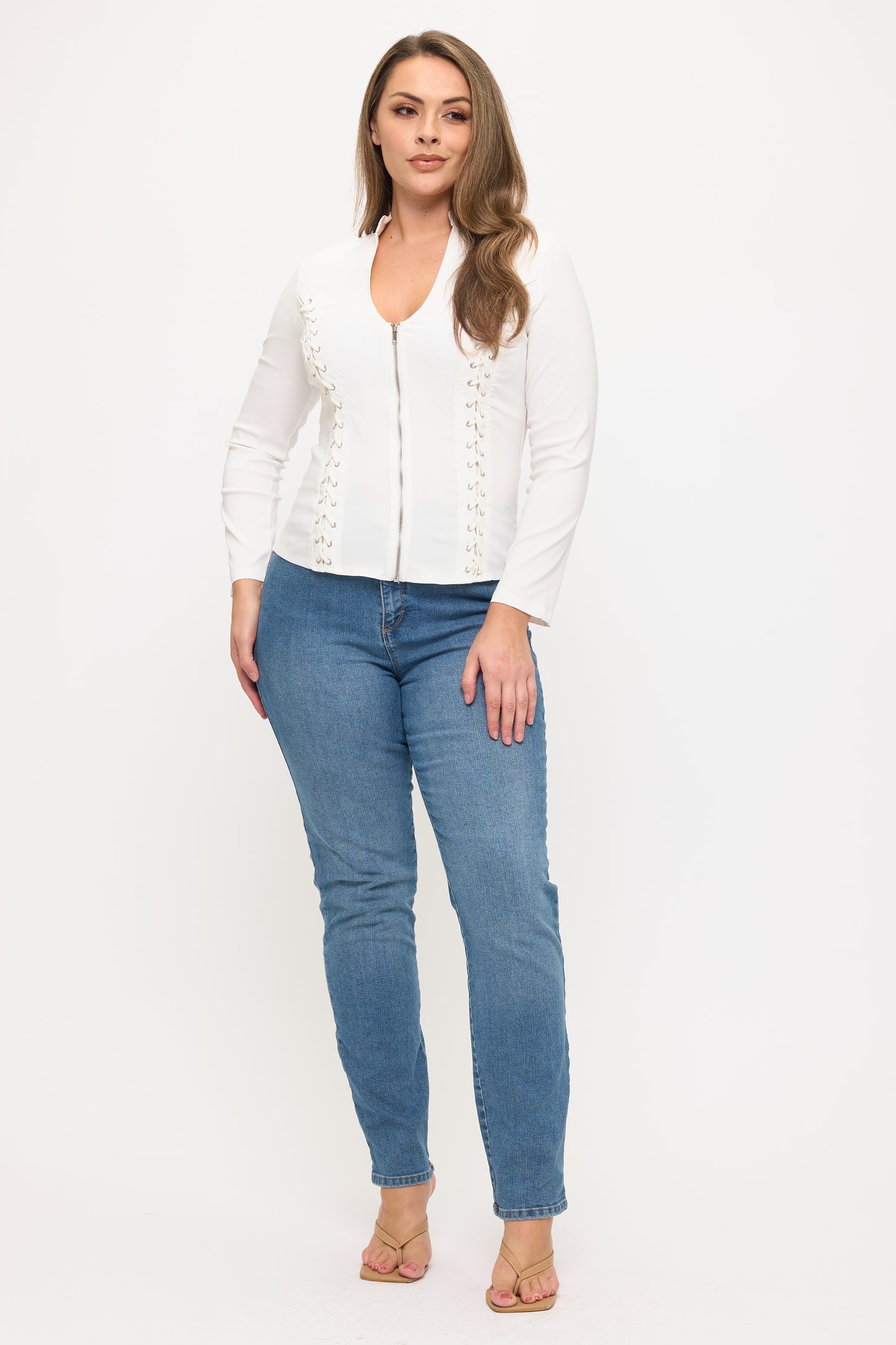 LACE-UP FRONT DETAIL LONG SLEEVE PLUS JACKET