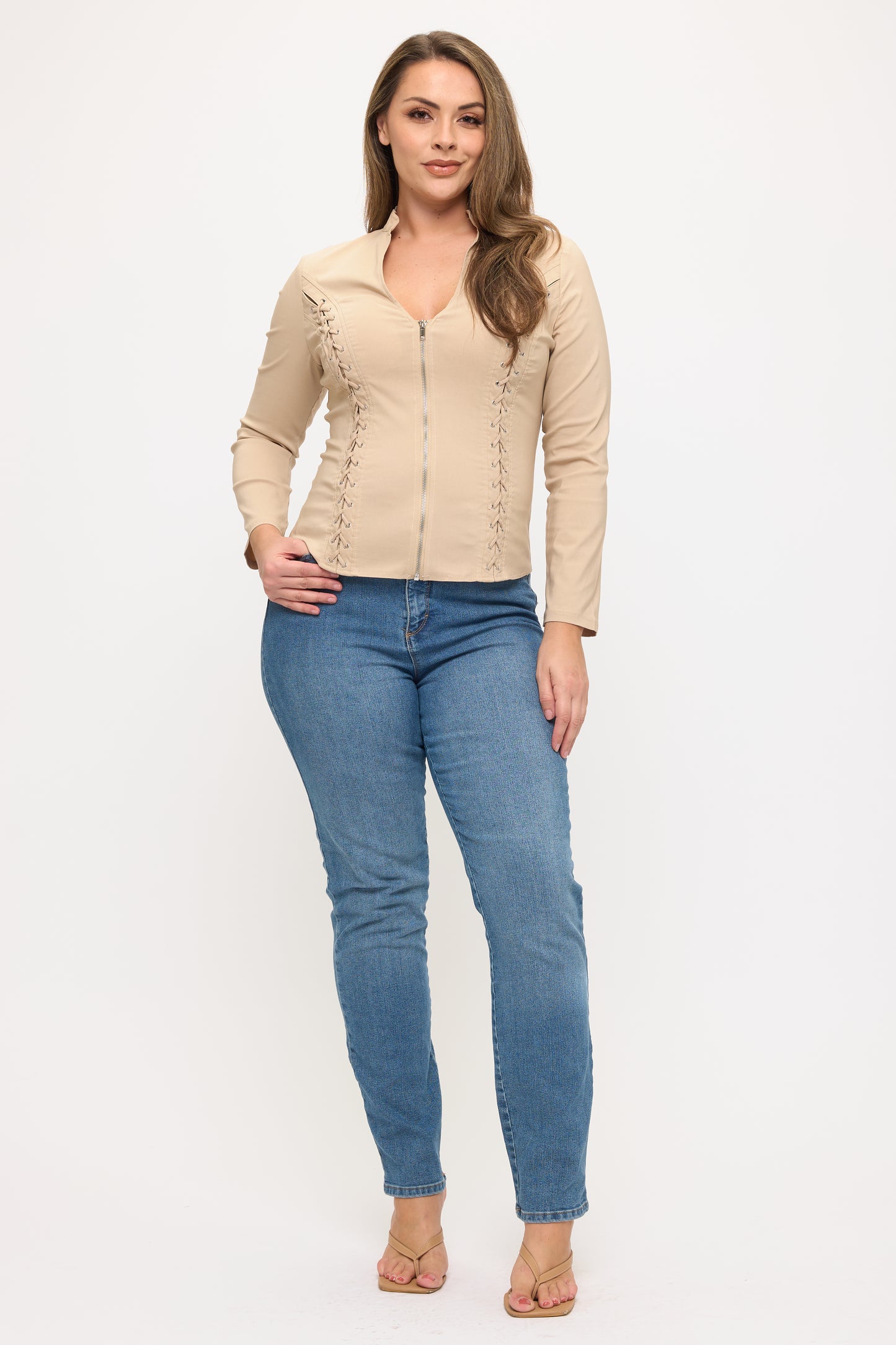 LACE-UP FRONT DETAIL LONG SLEEVE PLUS JACKET