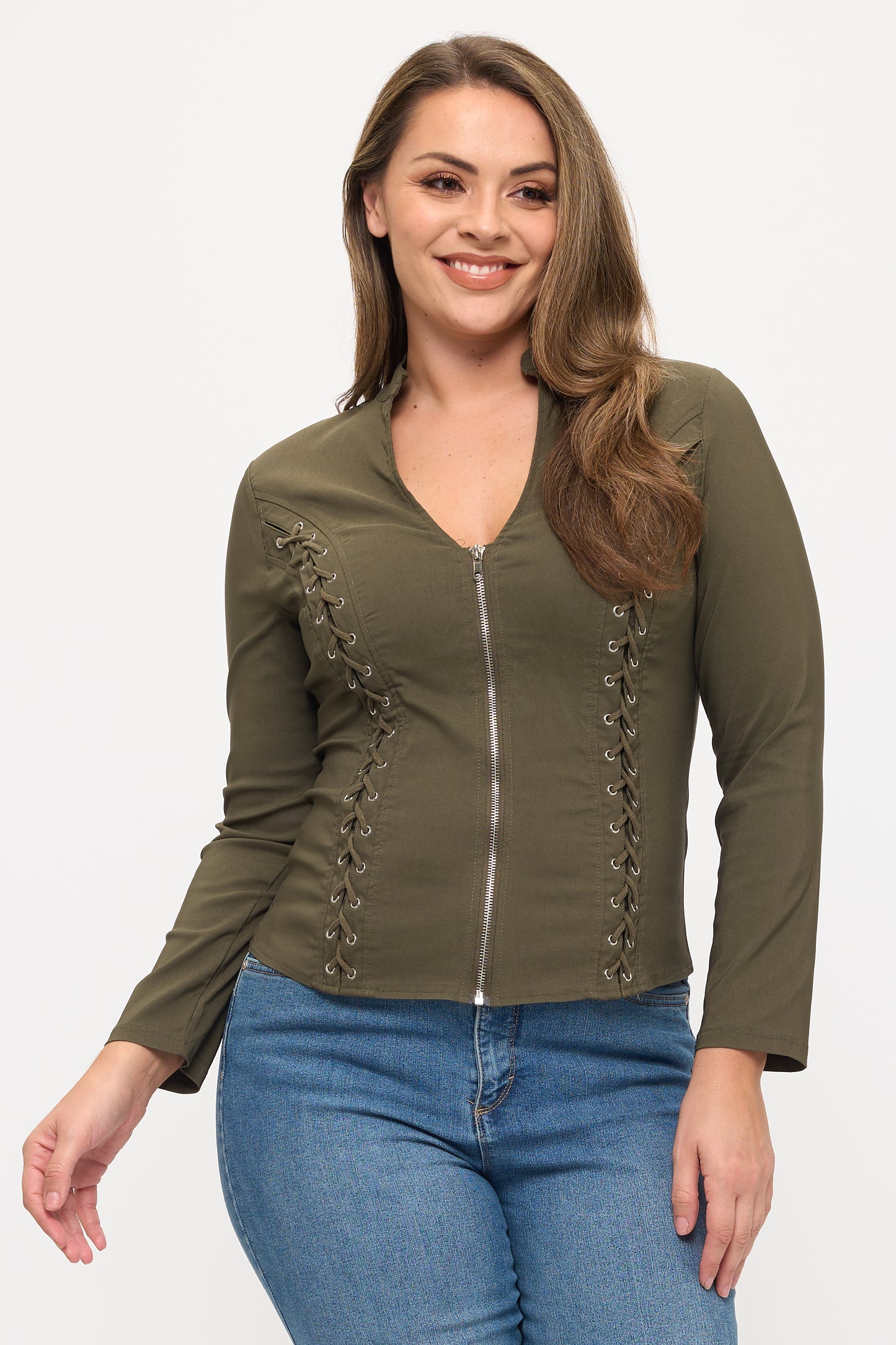 LACE-UP FRONT DETAIL LONG SLEEVE PLUS JACKET
