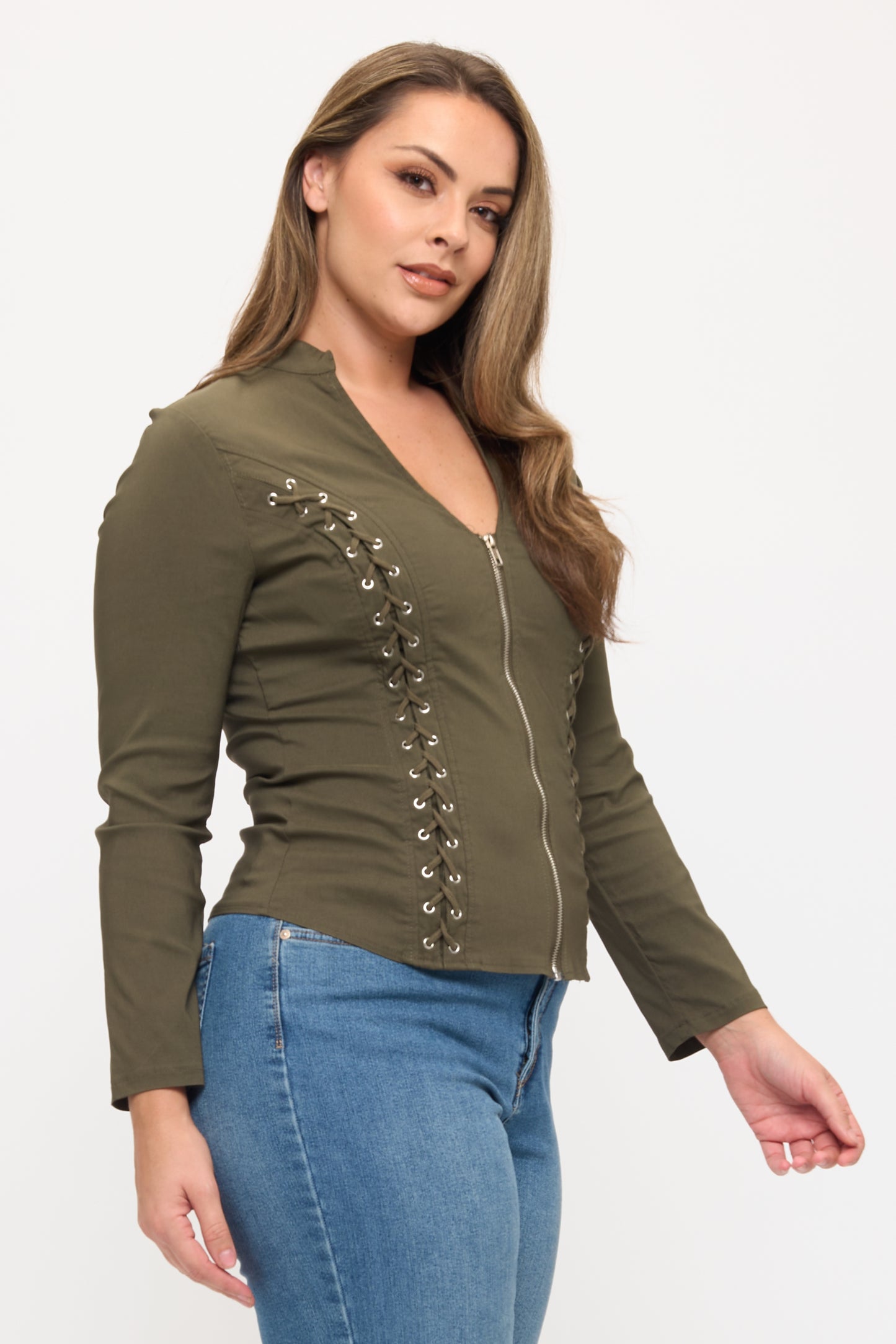 LACE-UP FRONT DETAIL LONG SLEEVE PLUS JACKET