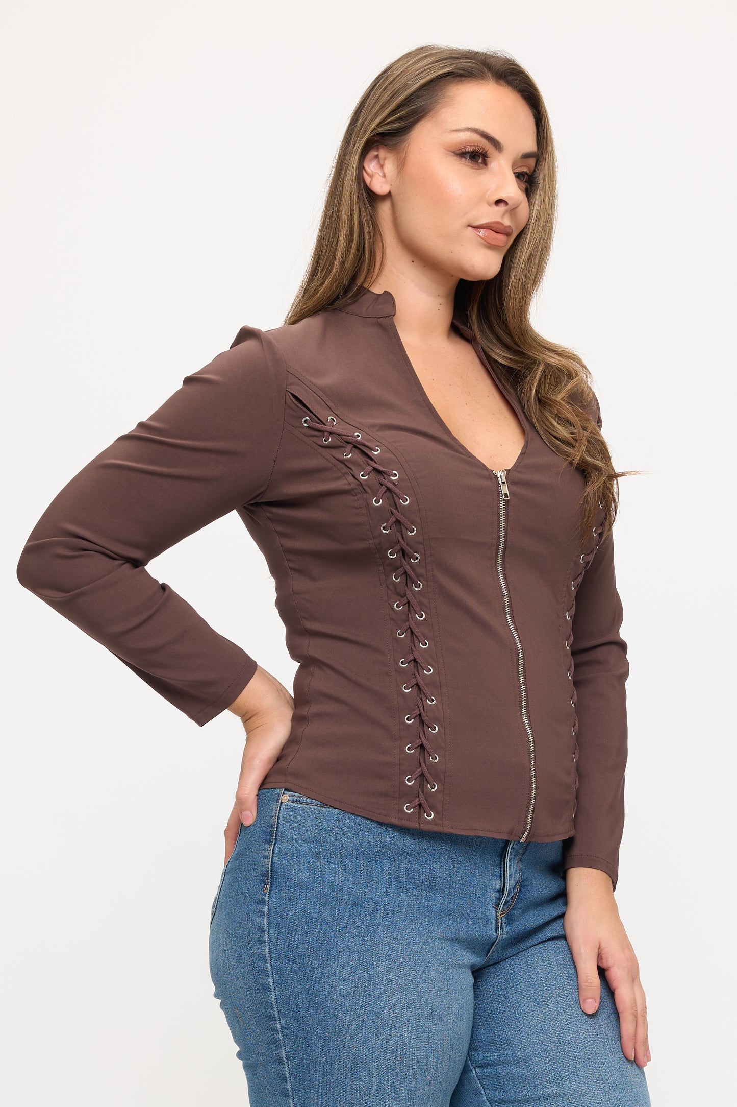 LACE-UP FRONT DETAIL LONG SLEEVE PLUS JACKET