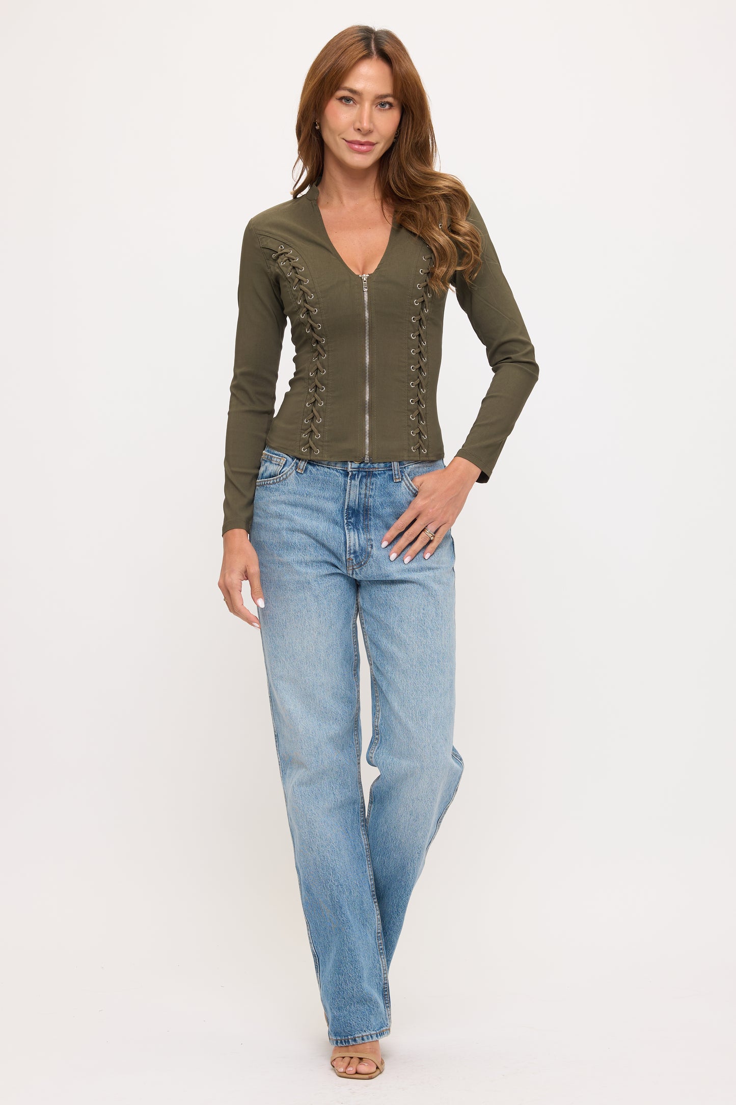 LACE-UP FRONT DETAIL LONG SLEEVE JACKET