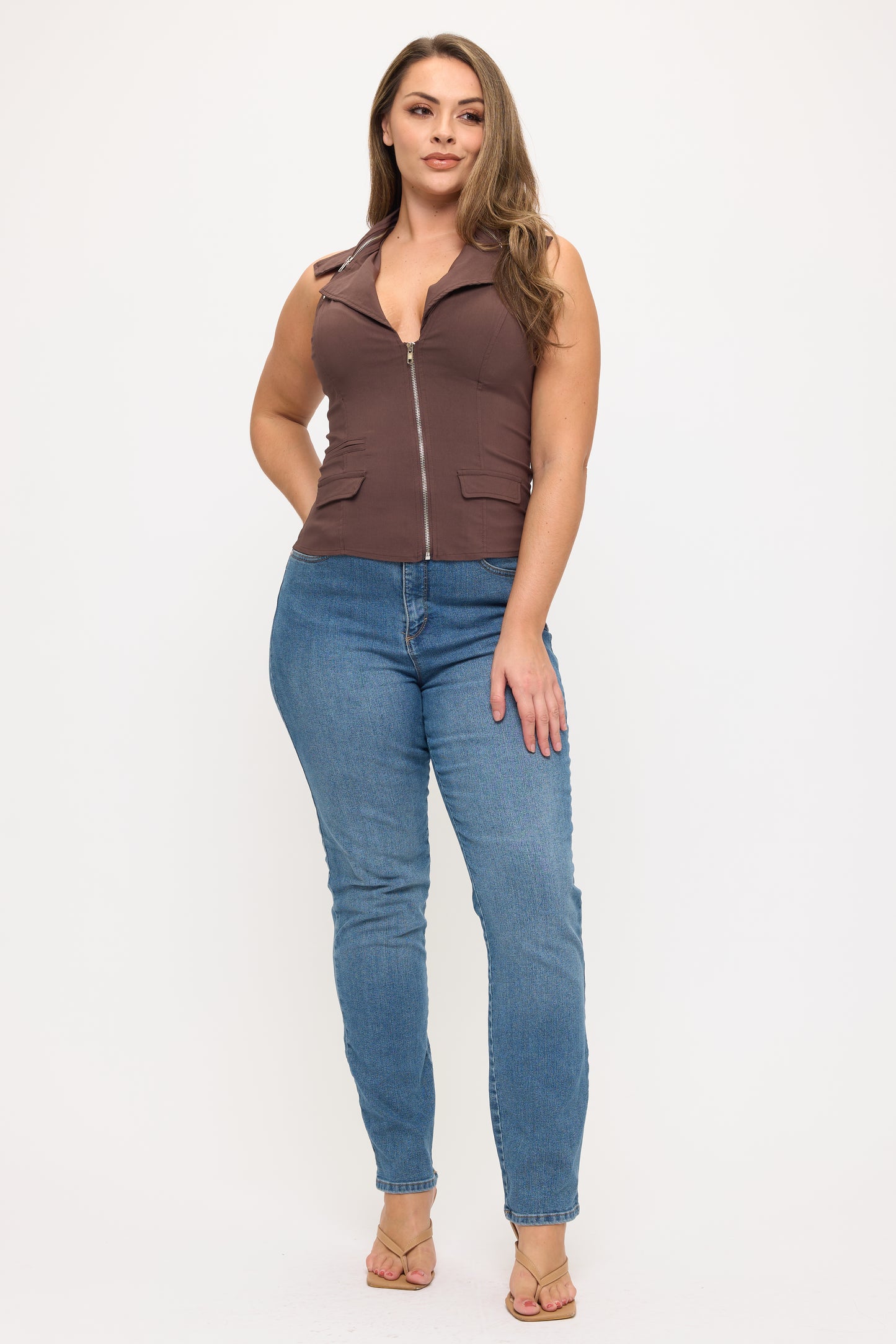 OVERSIZED COLLAR ZIPPER POINT TOP-PLUS