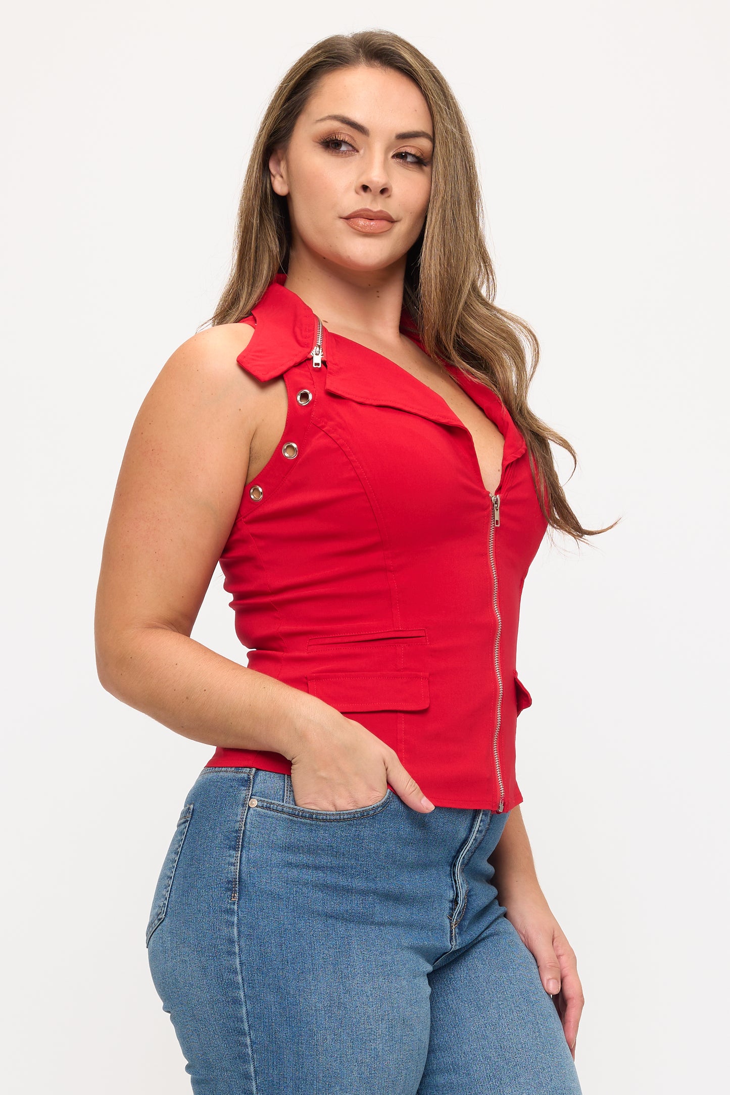 OVERSIZED COLLAR ZIPPER POINT TOP-PLUS