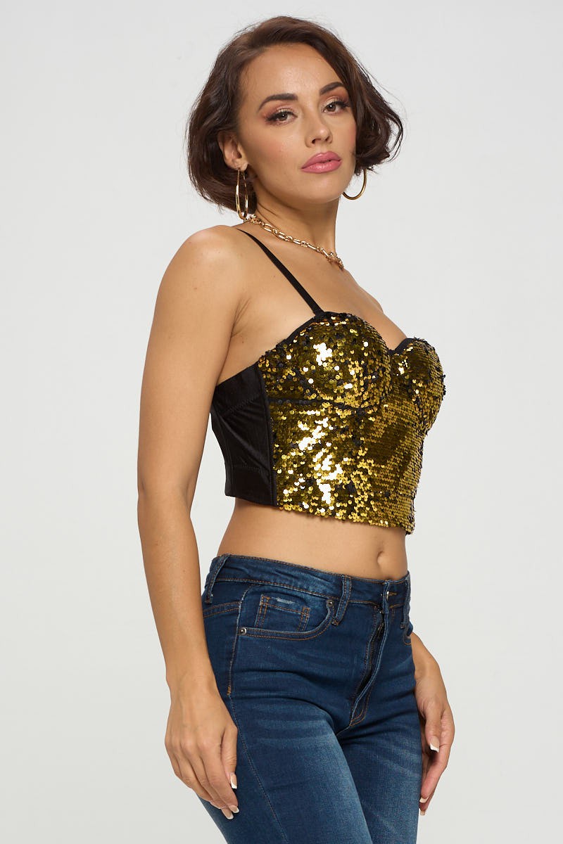 SEQUIN BUSTIER CROPPED TOP