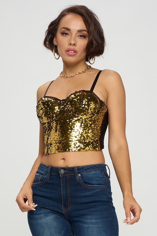 SEQUIN BUSTIER CROPPED TOP