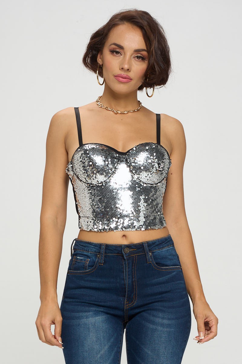 SEQUIN BUSTIER CROPPED TOP