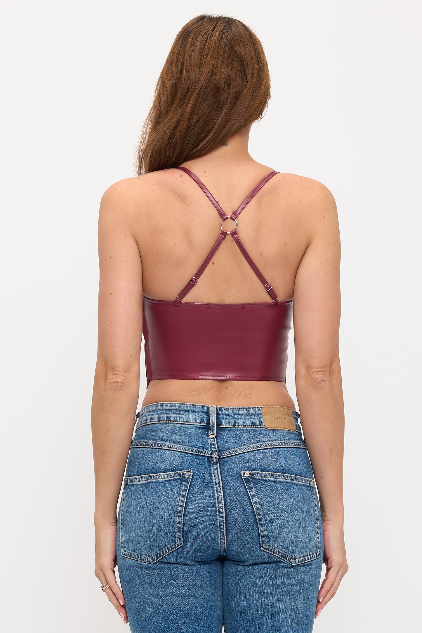 FRONT LACE UP DETAIL FAUX LEATHER CROP TOP