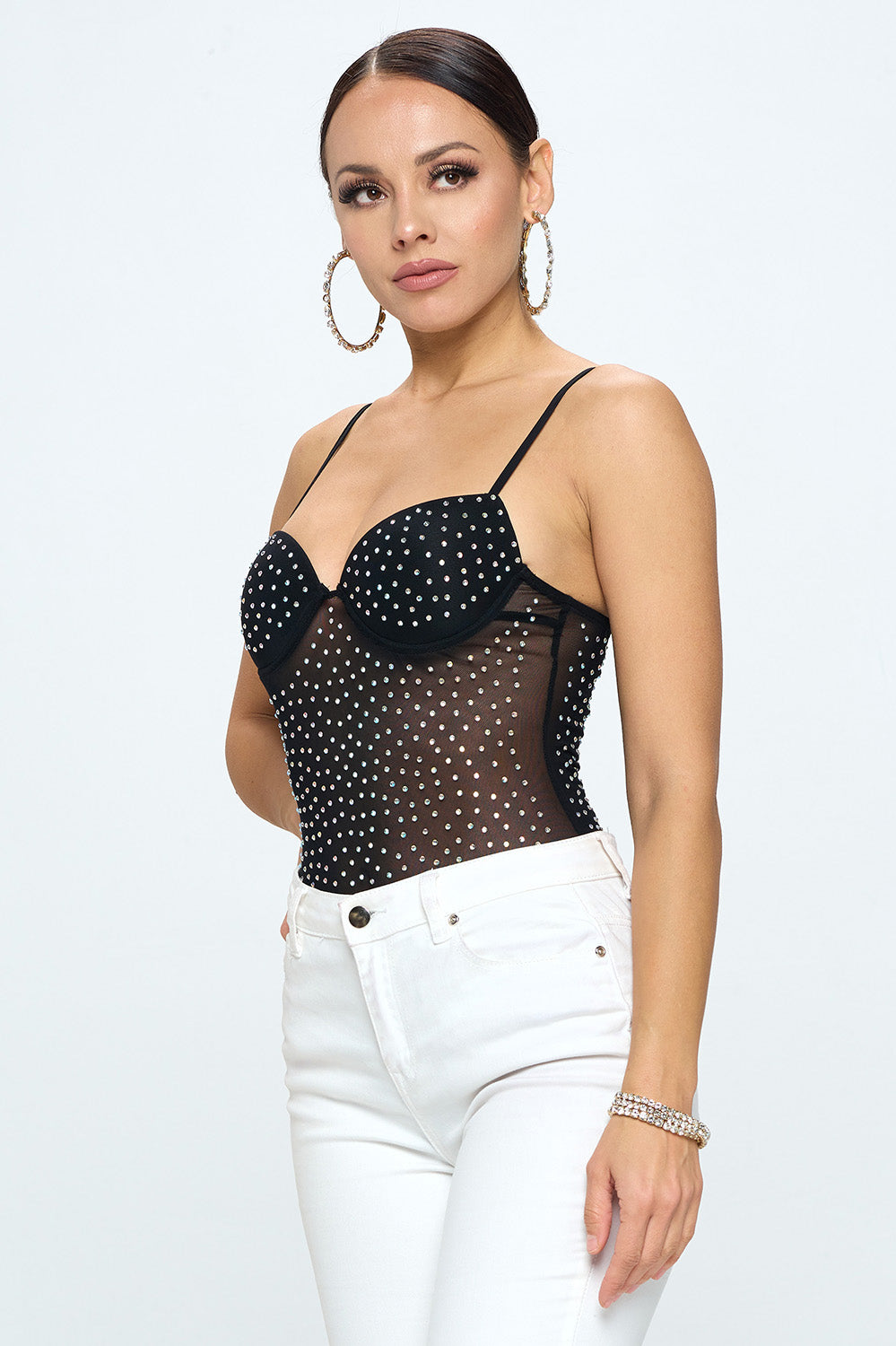 HOTFIX RHINESTONE MESH BODYSUIT