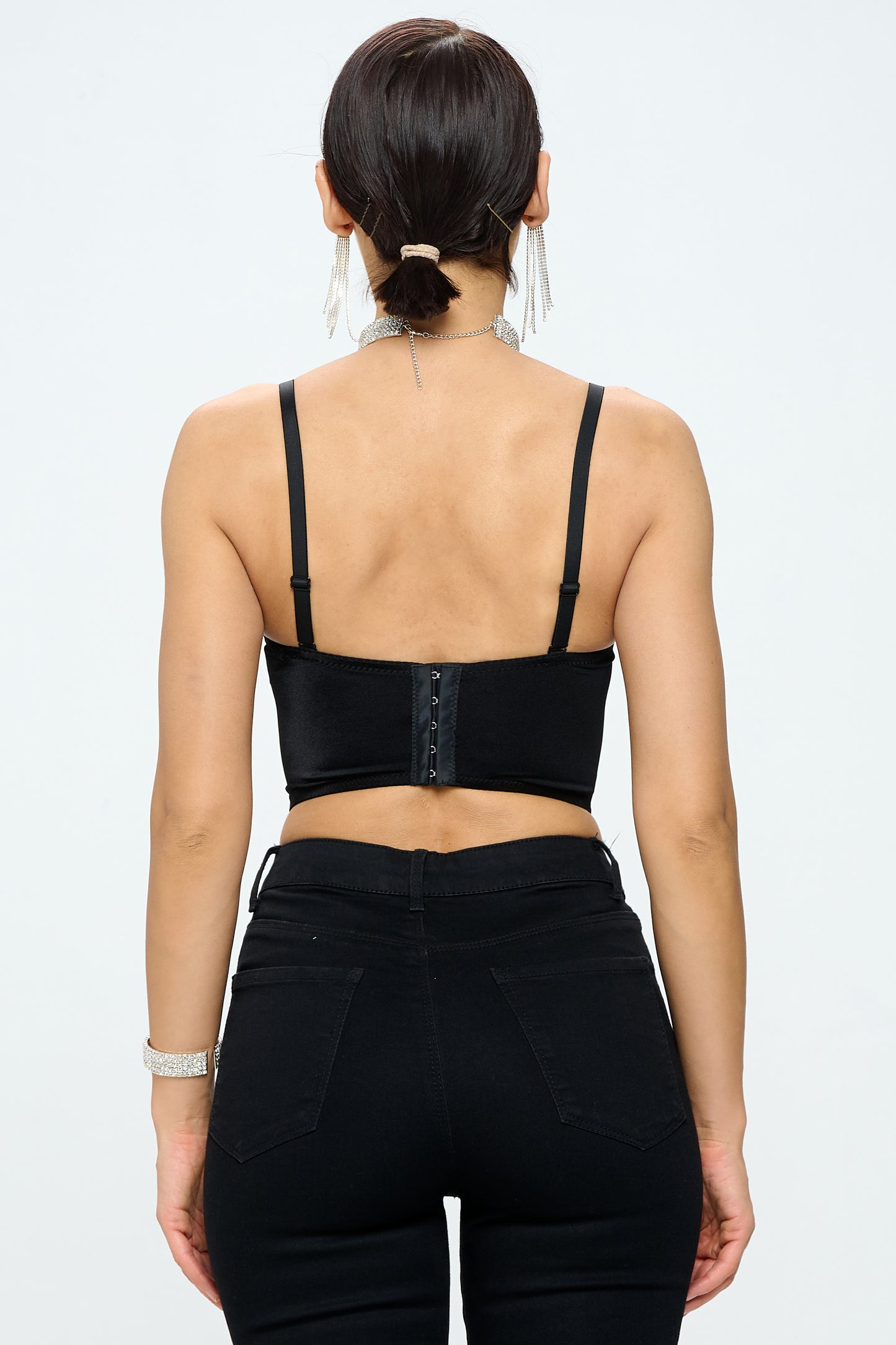 FLOWER BEADING SEQUIN MESH BUSTIER TOP