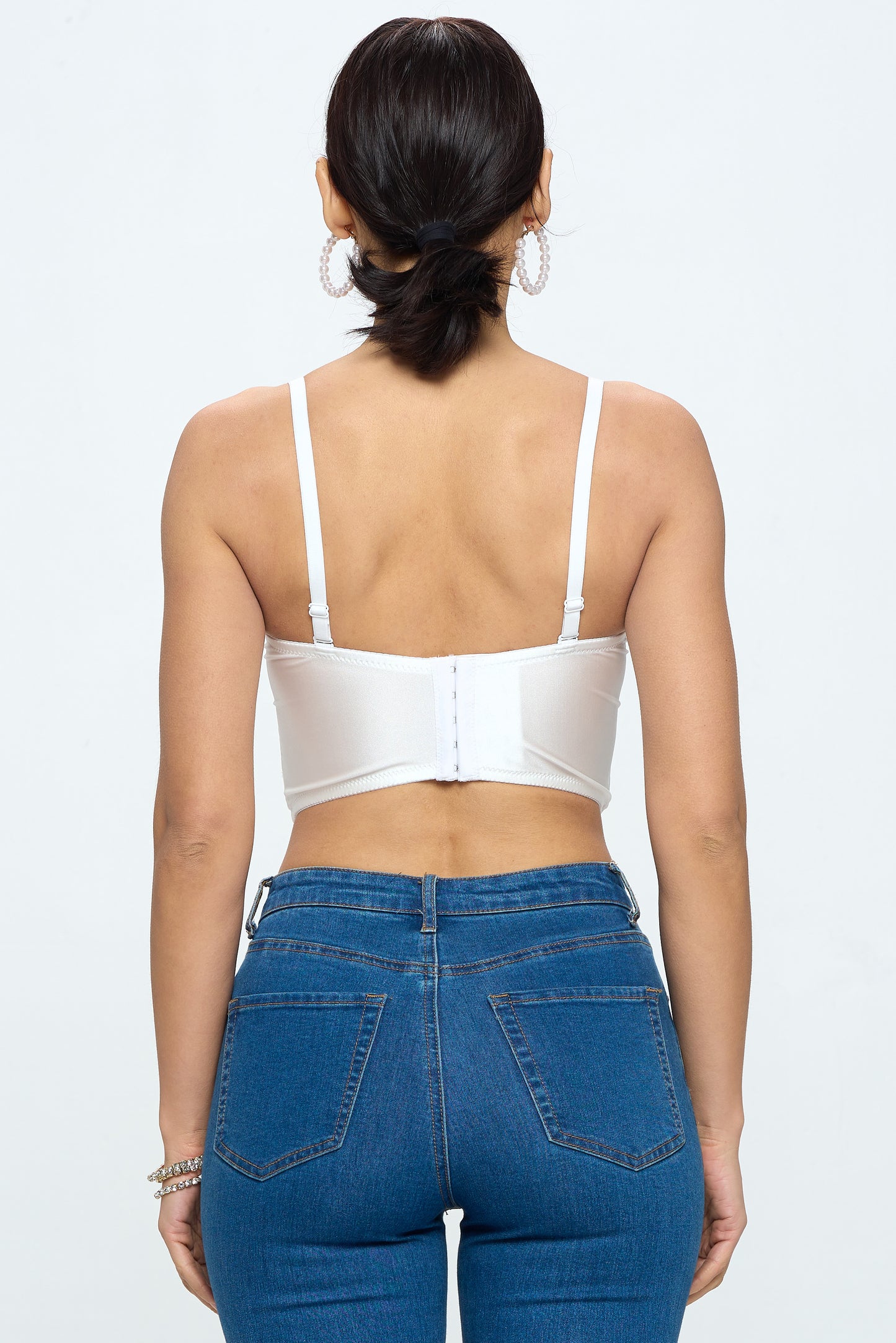 FLOWER BEADING SEQUIN MESH BUSTIER TOP