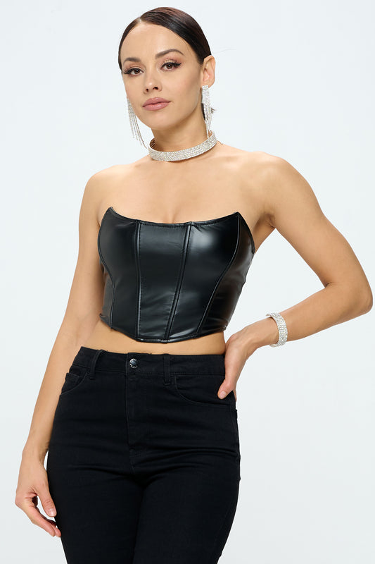 PUSH UP PU CORSET TUBE CROP TOP