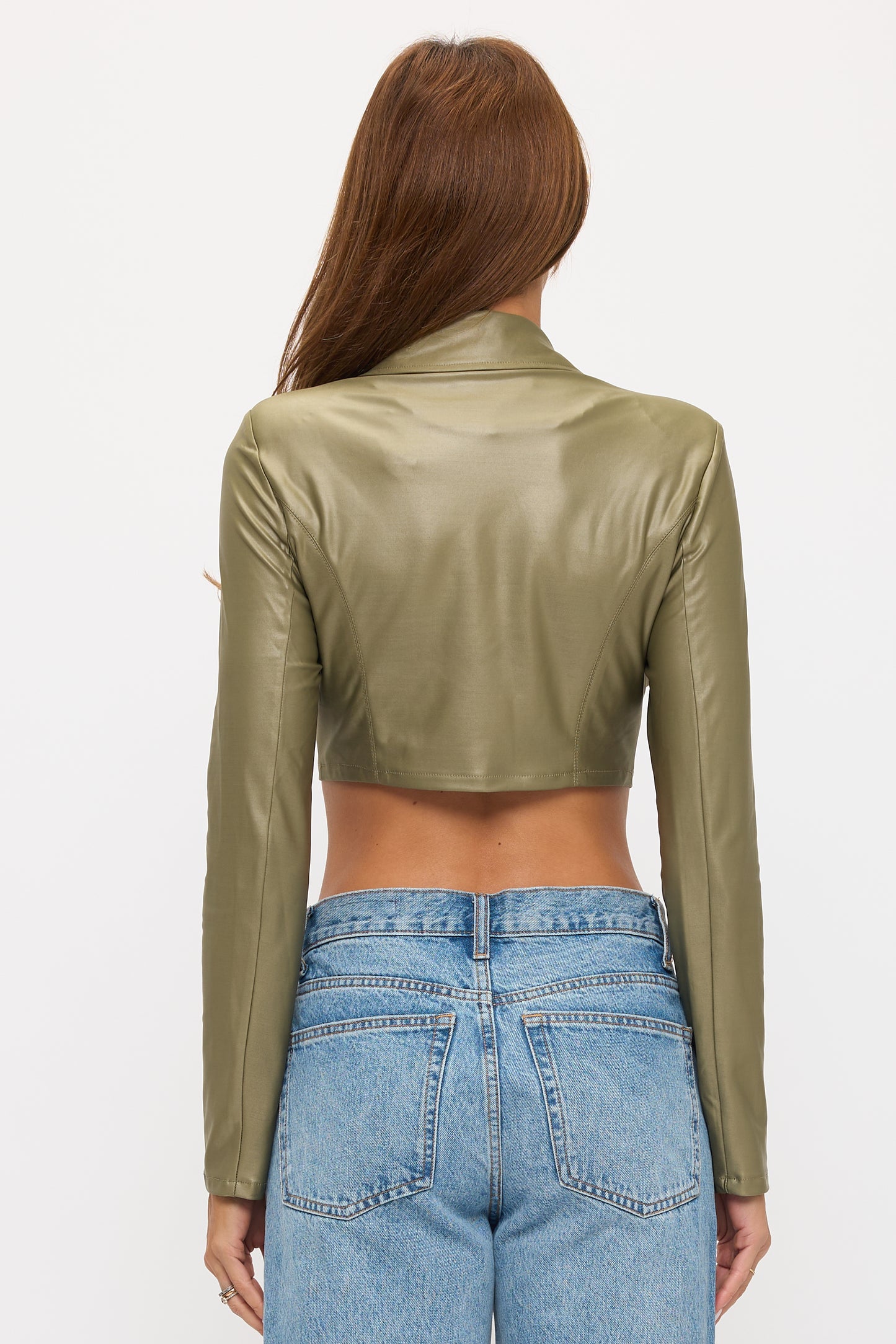 LACE UP DETAILS COLLARED LONG SLEEVE CROP JACKET