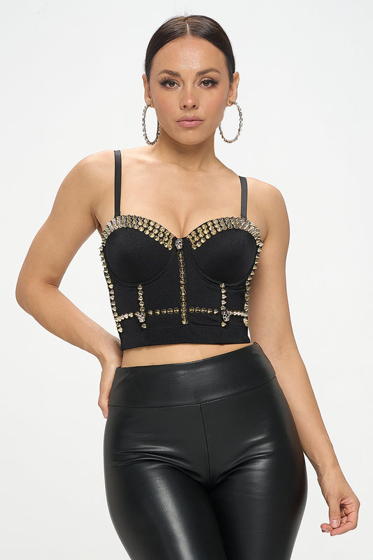 SPIKE STUDDED BUSTIER CROP TOP