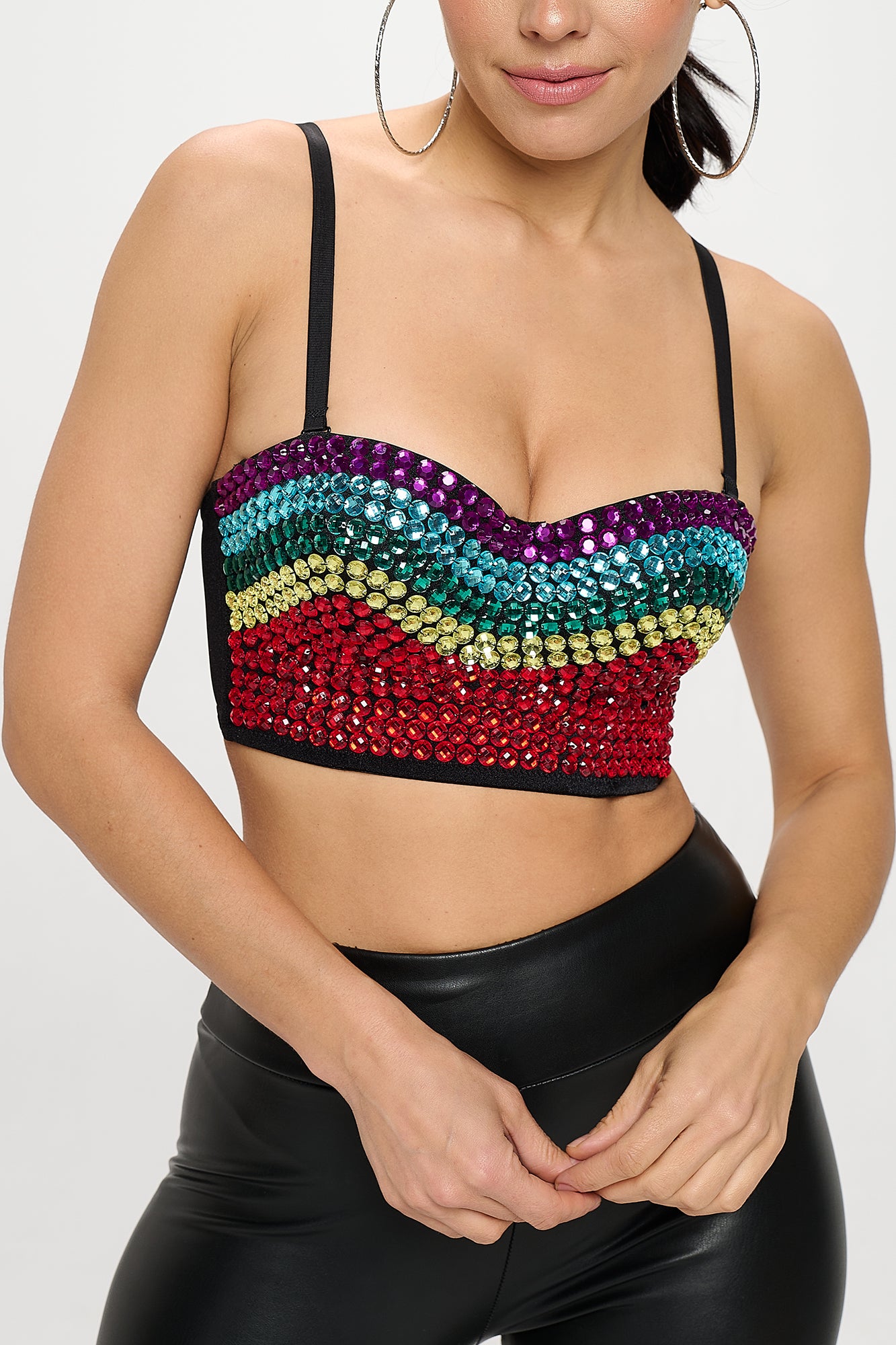 RAINBOW CRYSTAL STONE BUSTIER CROP TOP_D7212