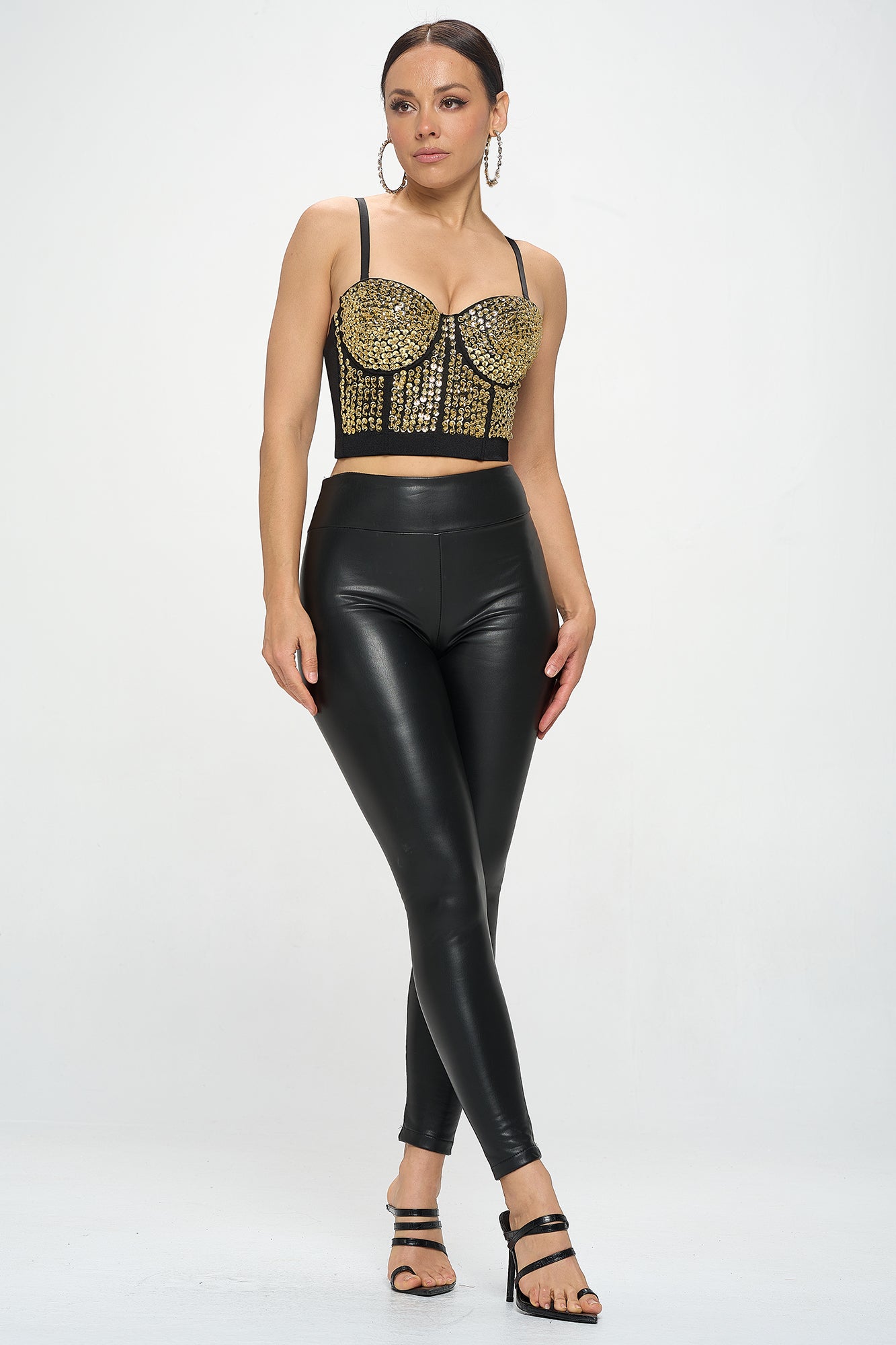 METALLIC SEQUIN EMBELLISHED BUSTIER CROP TOP_D7225