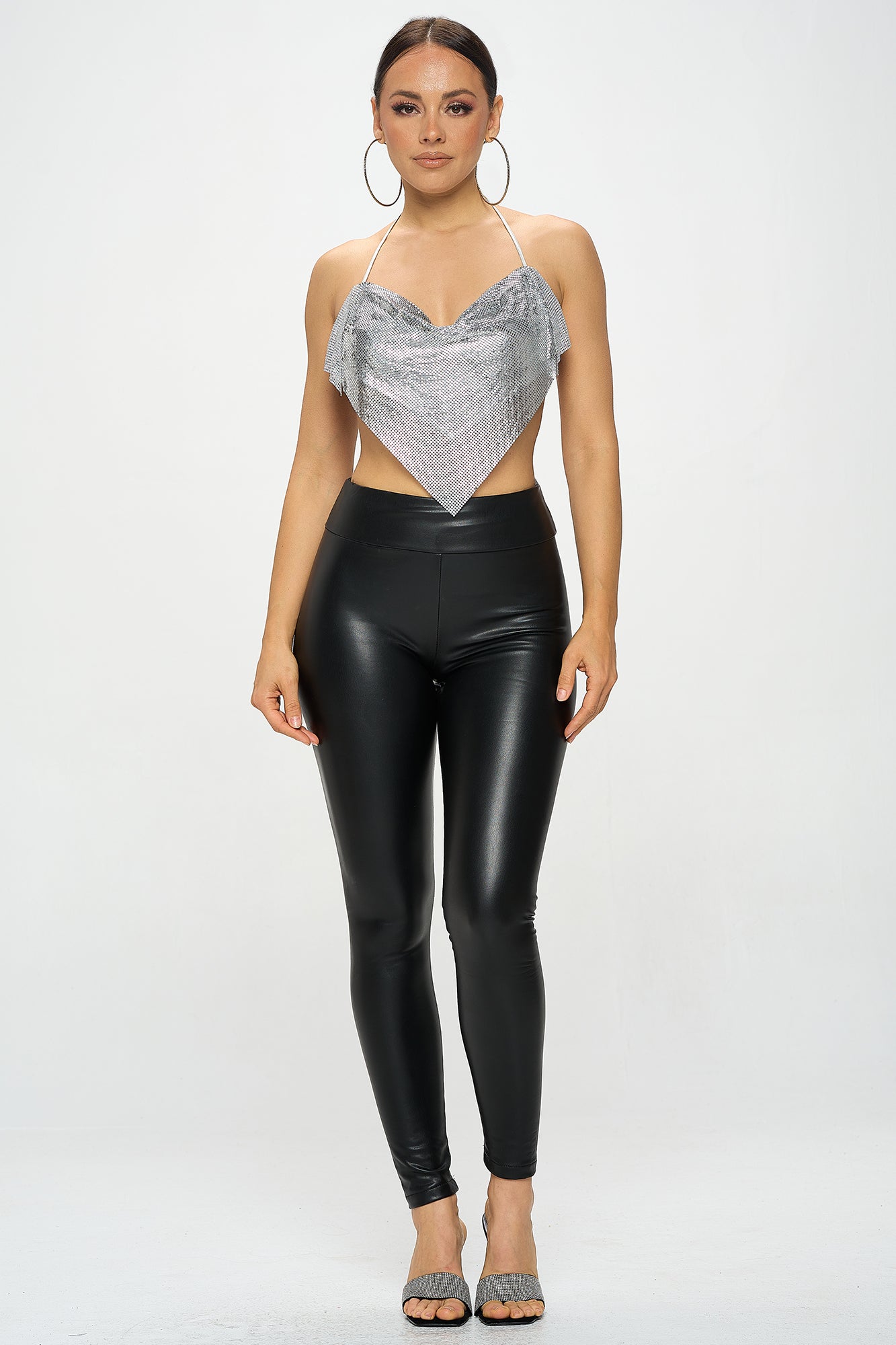 METAL CHAINMAIL BACKLESS COWL NECK HALTER TOP