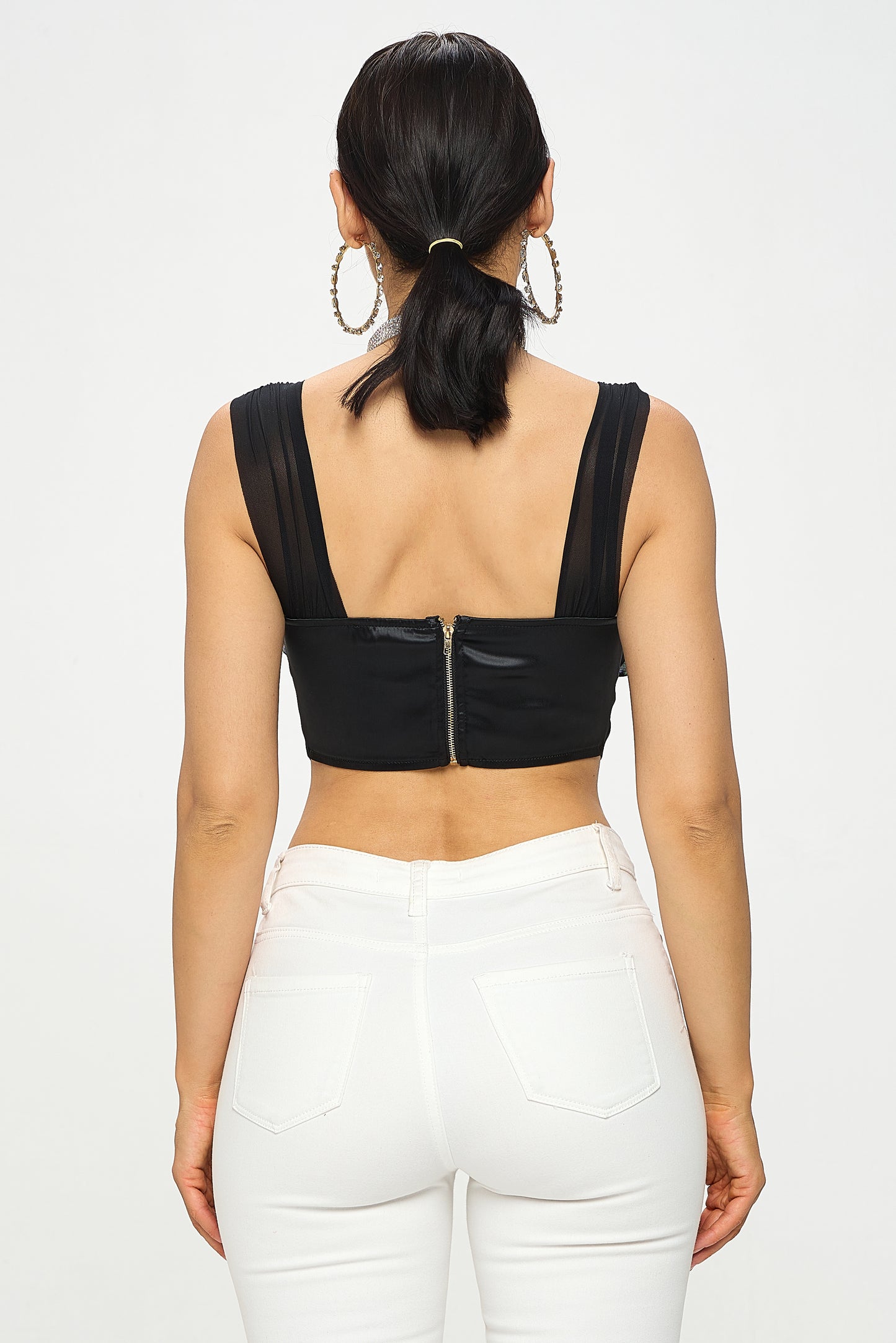 PLUNGING NECKLINE SATIN CORSET CROP TOP