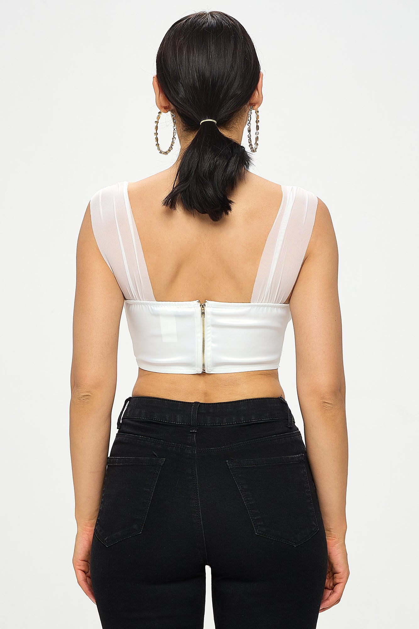 PLUNGING NECKLINE SATIN CORSET CROP TOP