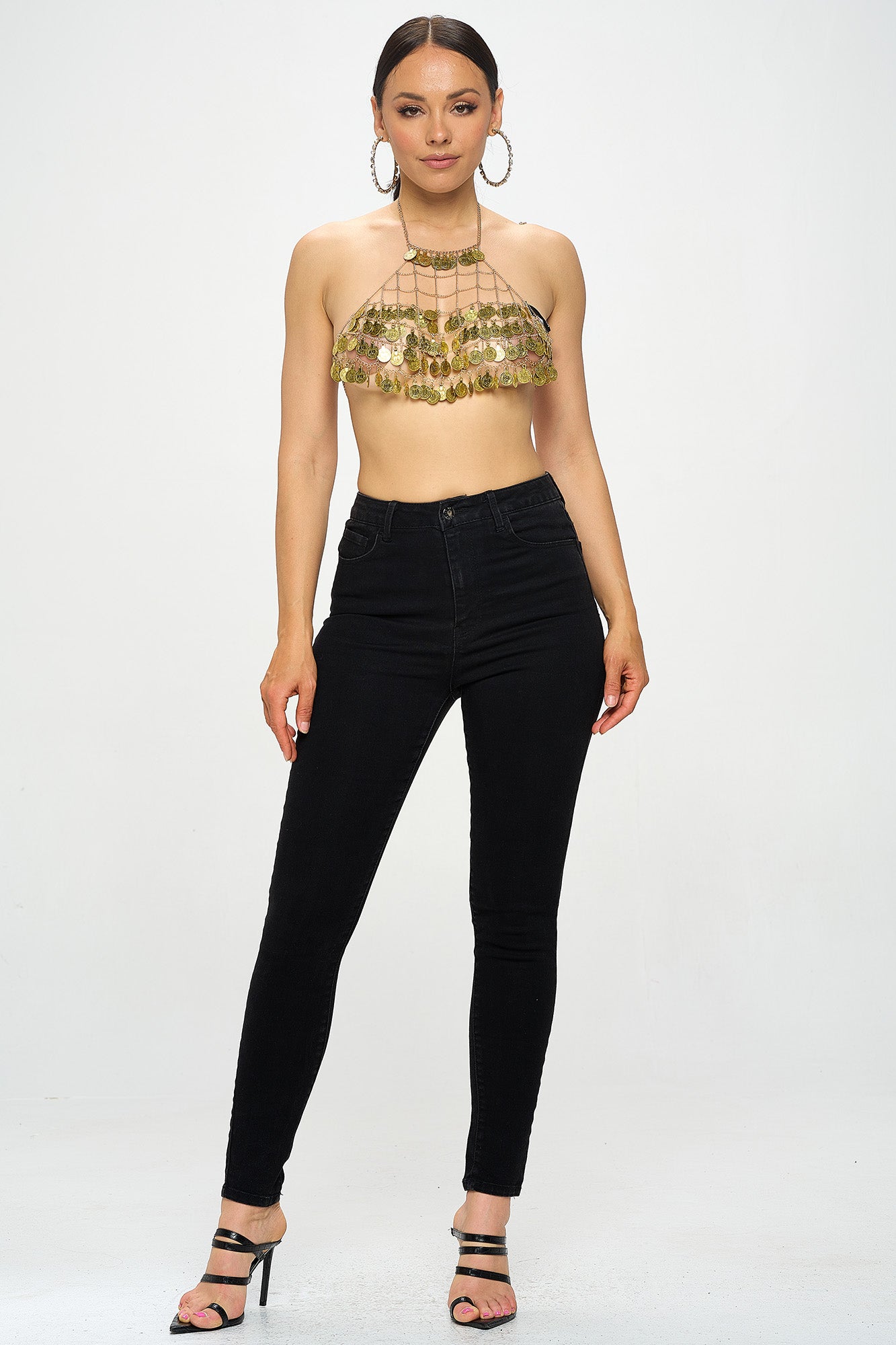 TASSEL COIN HALTER BRA CROP TOP