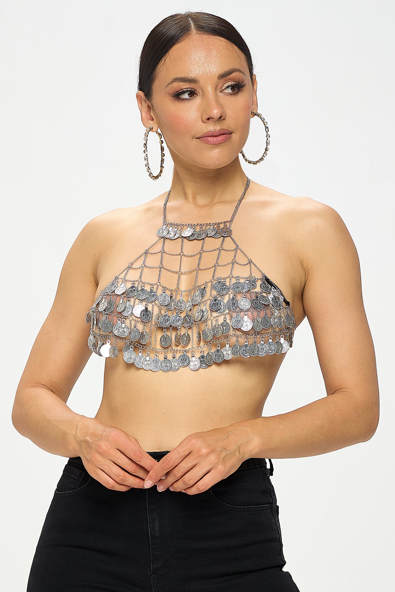 TASSEL COIN HALTER BRA CROP TOP