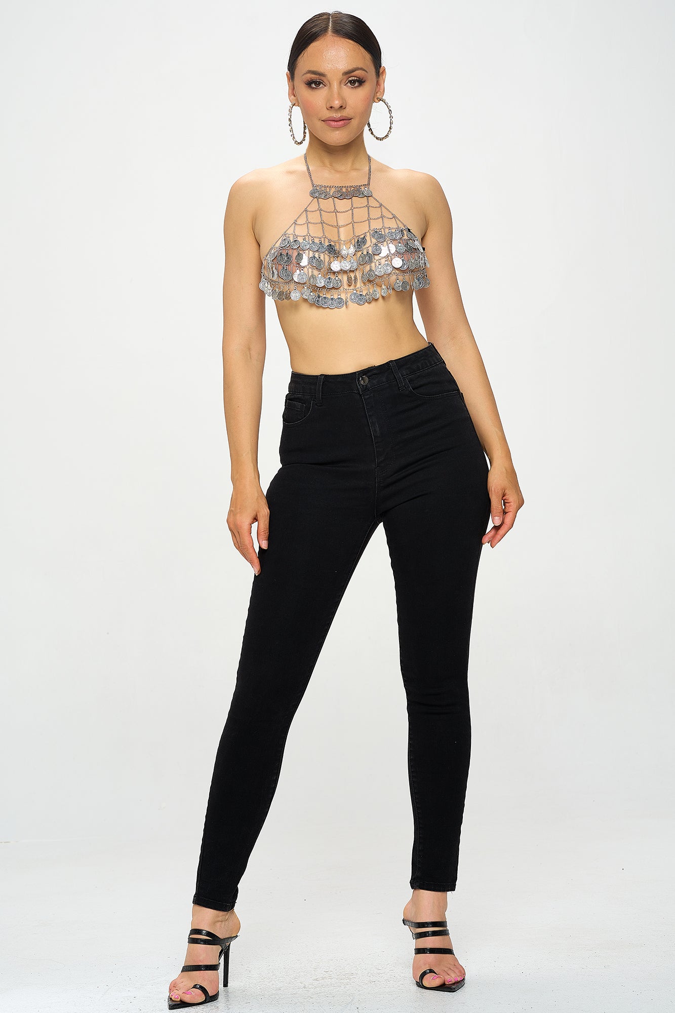 TASSEL COIN HALTER BRA CROP TOP