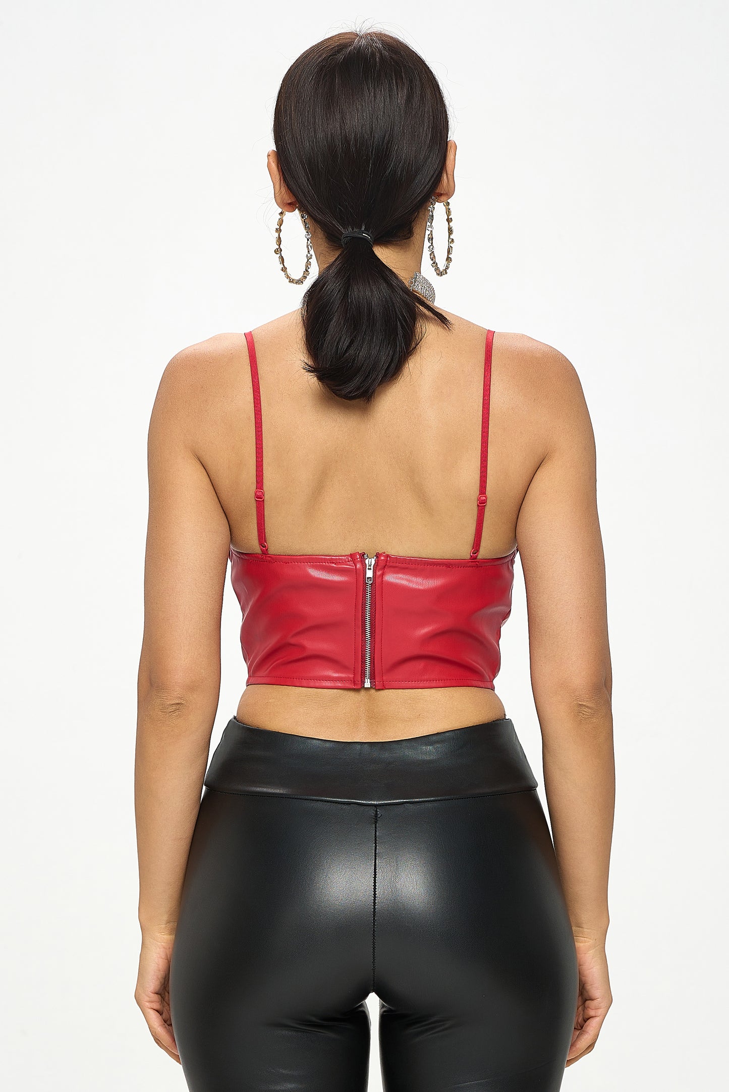 FAUX LEATHER LACE PANEL CORSET TOP